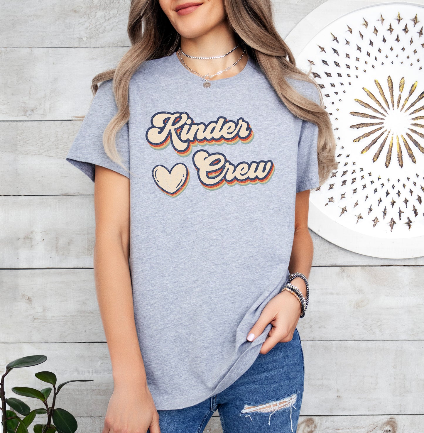 Retro Kinder Crew Shirt | Kindergarten Teacher Shirt | Light Garment