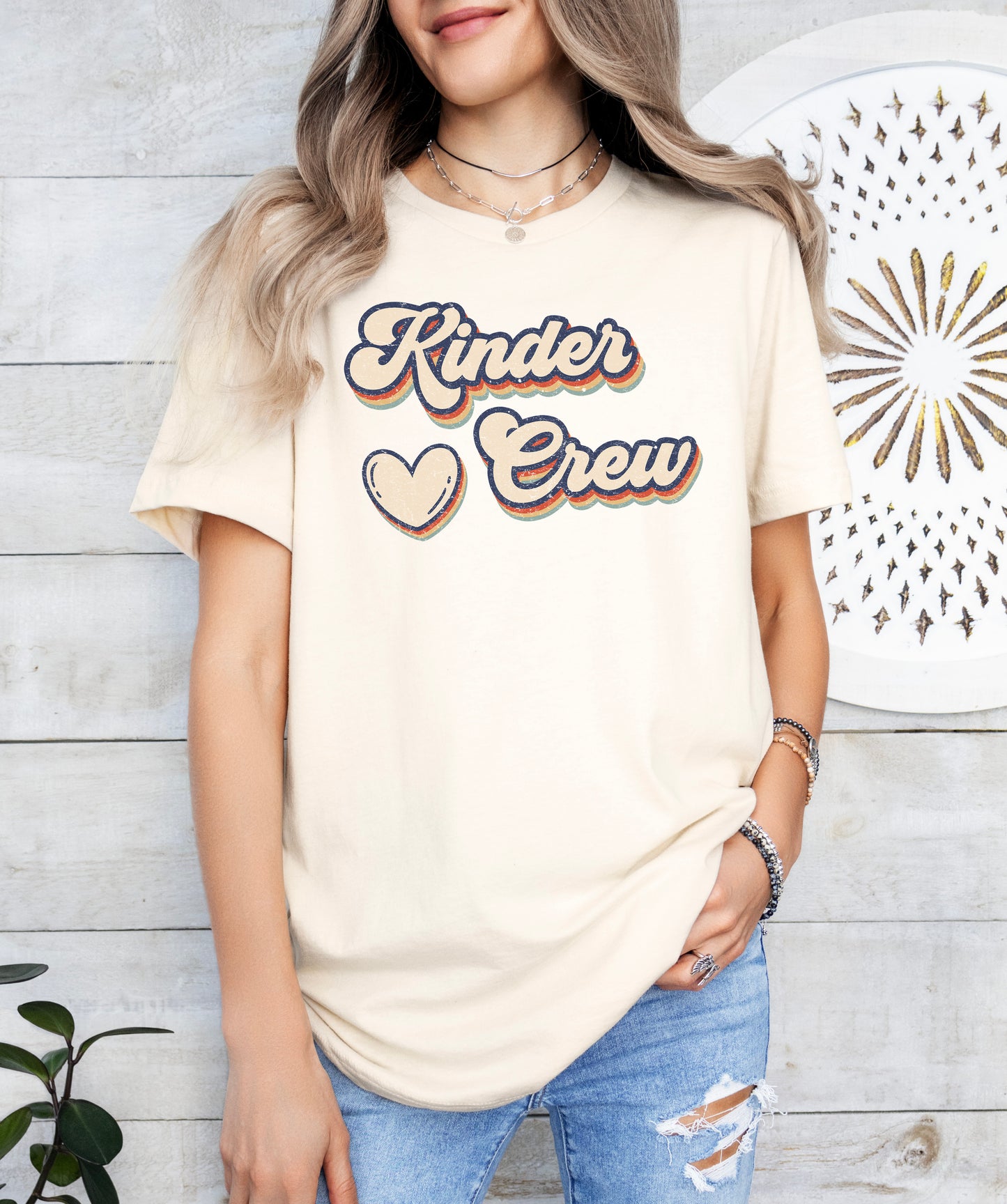 Retro Kinder Crew Shirt | Kindergarten Teacher Shirt | Light Garment