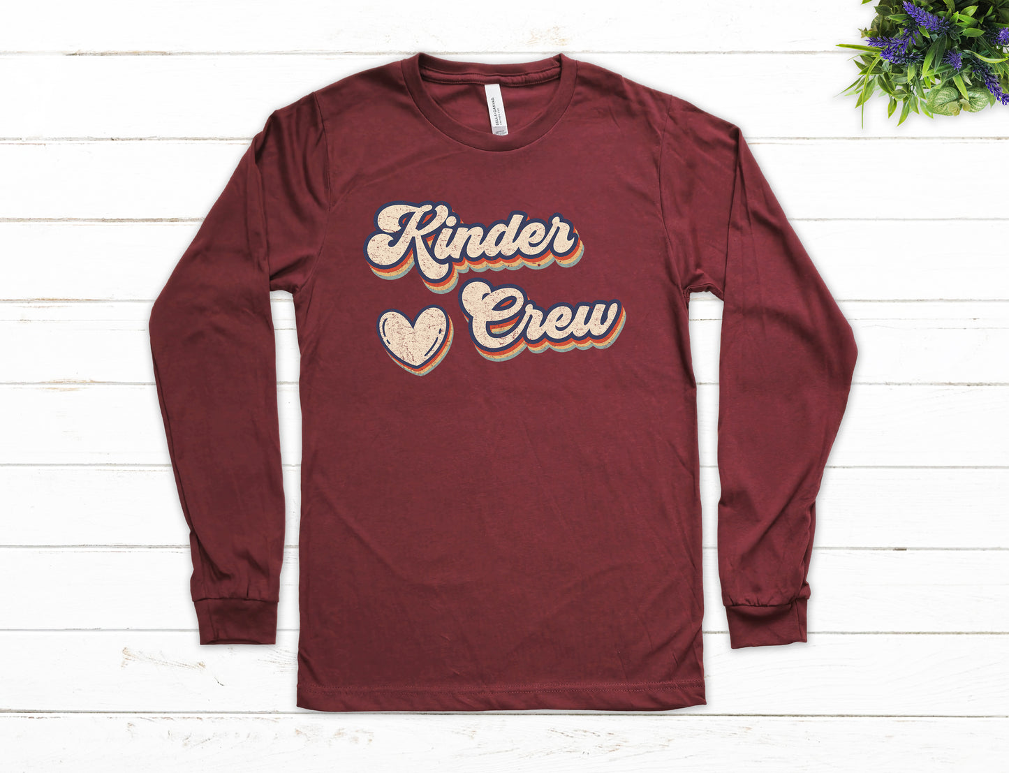 Retro Kinder Crew Shirt Long Sleeve | Long Sleeve Kindergarten Teacher Shirt