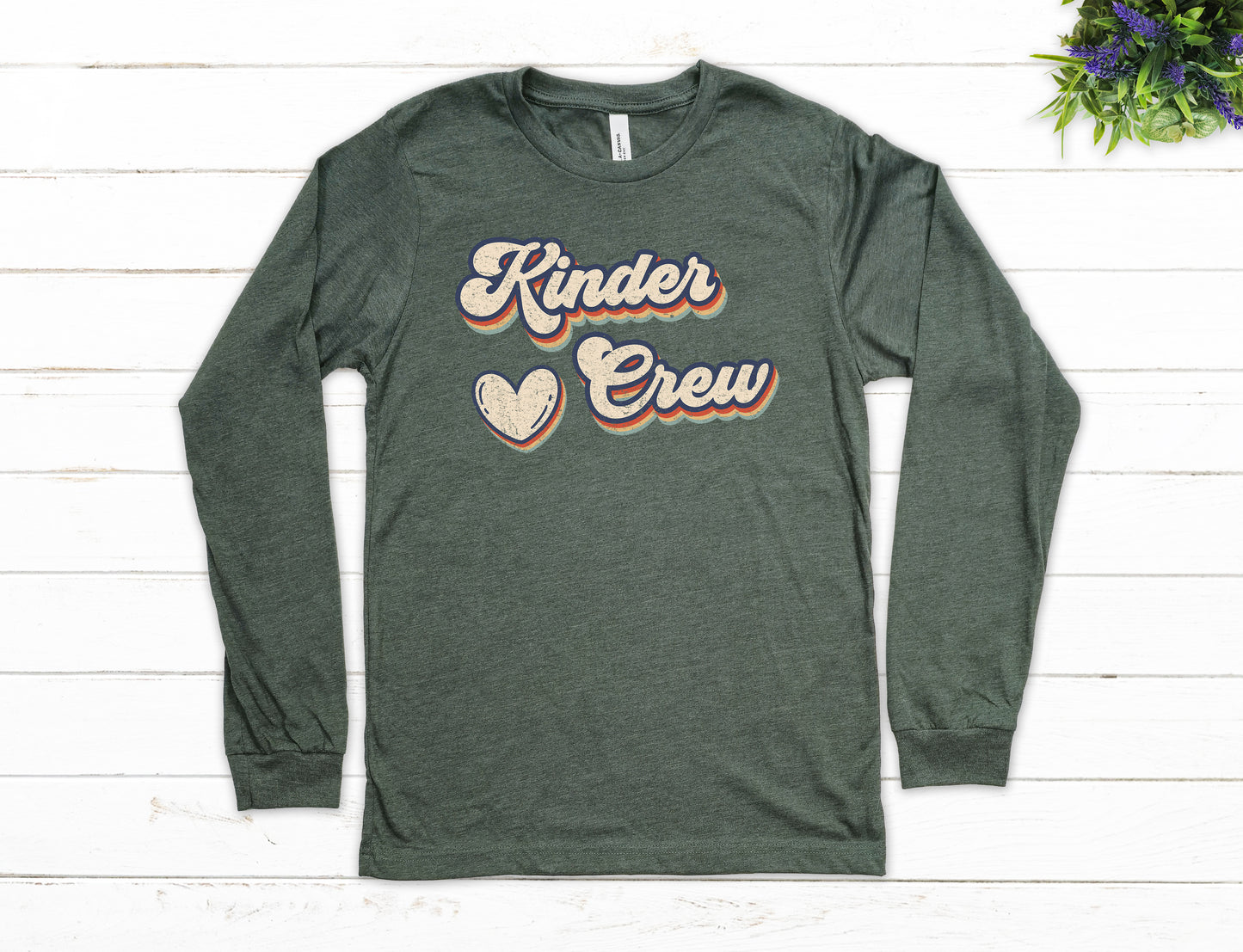 Retro Kinder Crew Shirt Long Sleeve | Long Sleeve Kindergarten Teacher Shirt