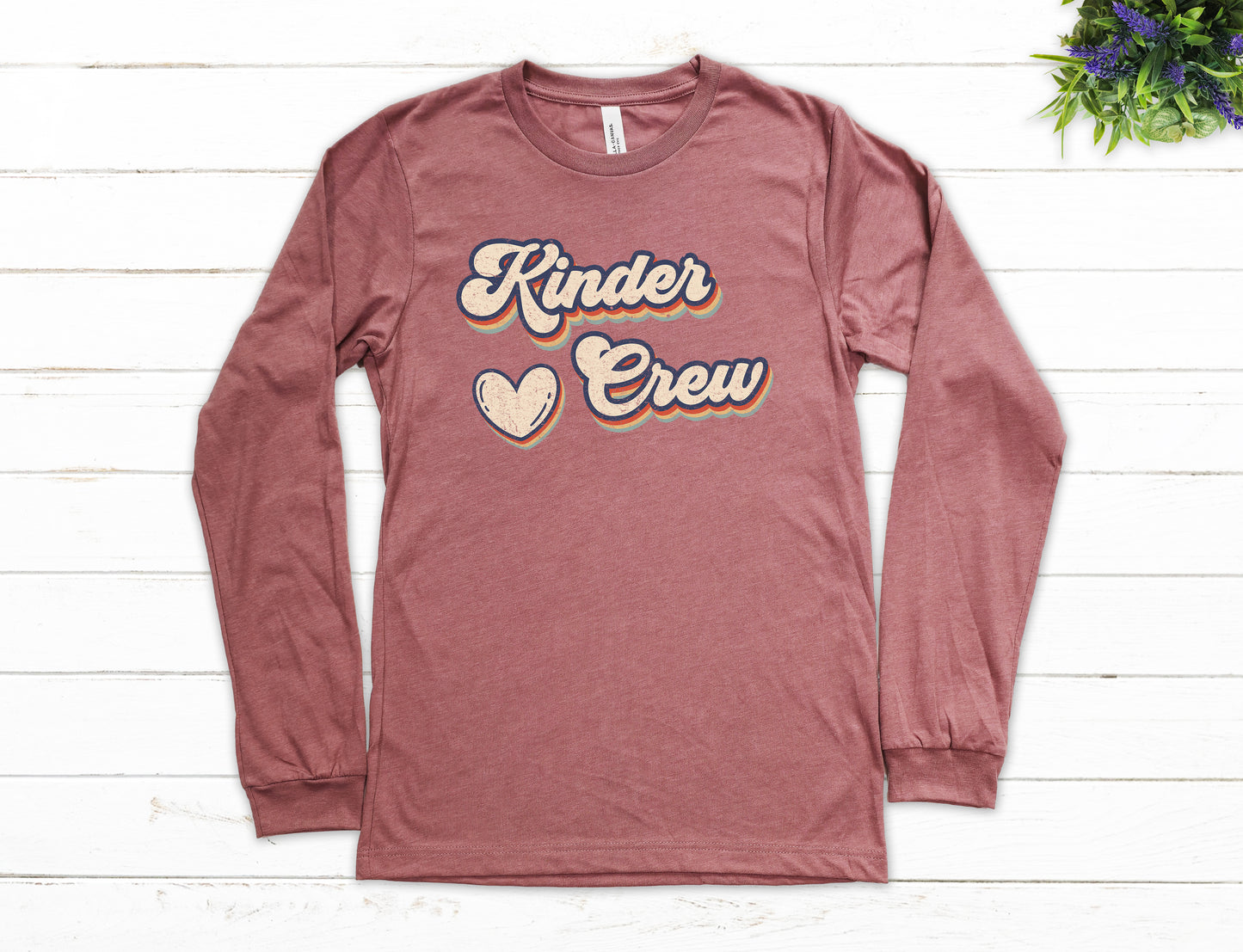 Retro Kinder Crew Shirt Long Sleeve | Long Sleeve Kindergarten Teacher Shirt