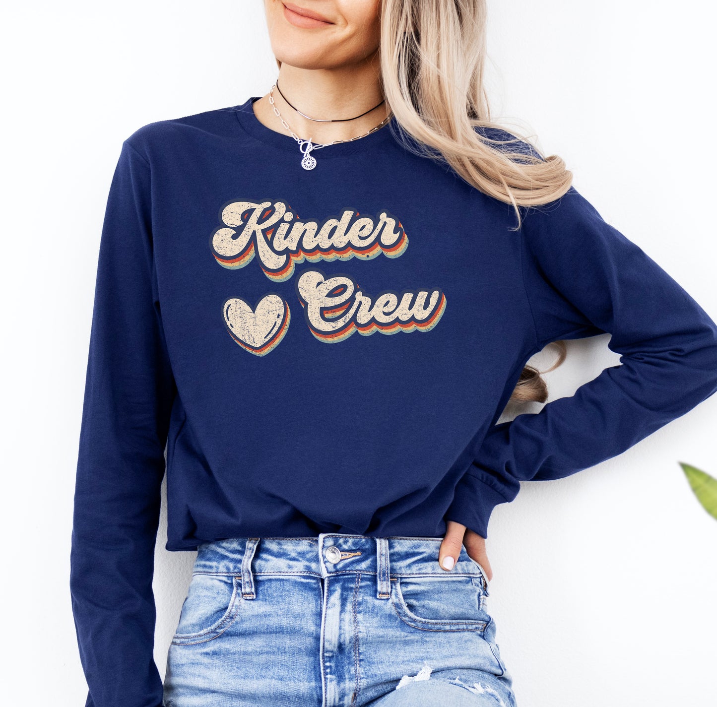 Retro Kinder Crew Shirt Long Sleeve | Long Sleeve Kindergarten Teacher Shirt