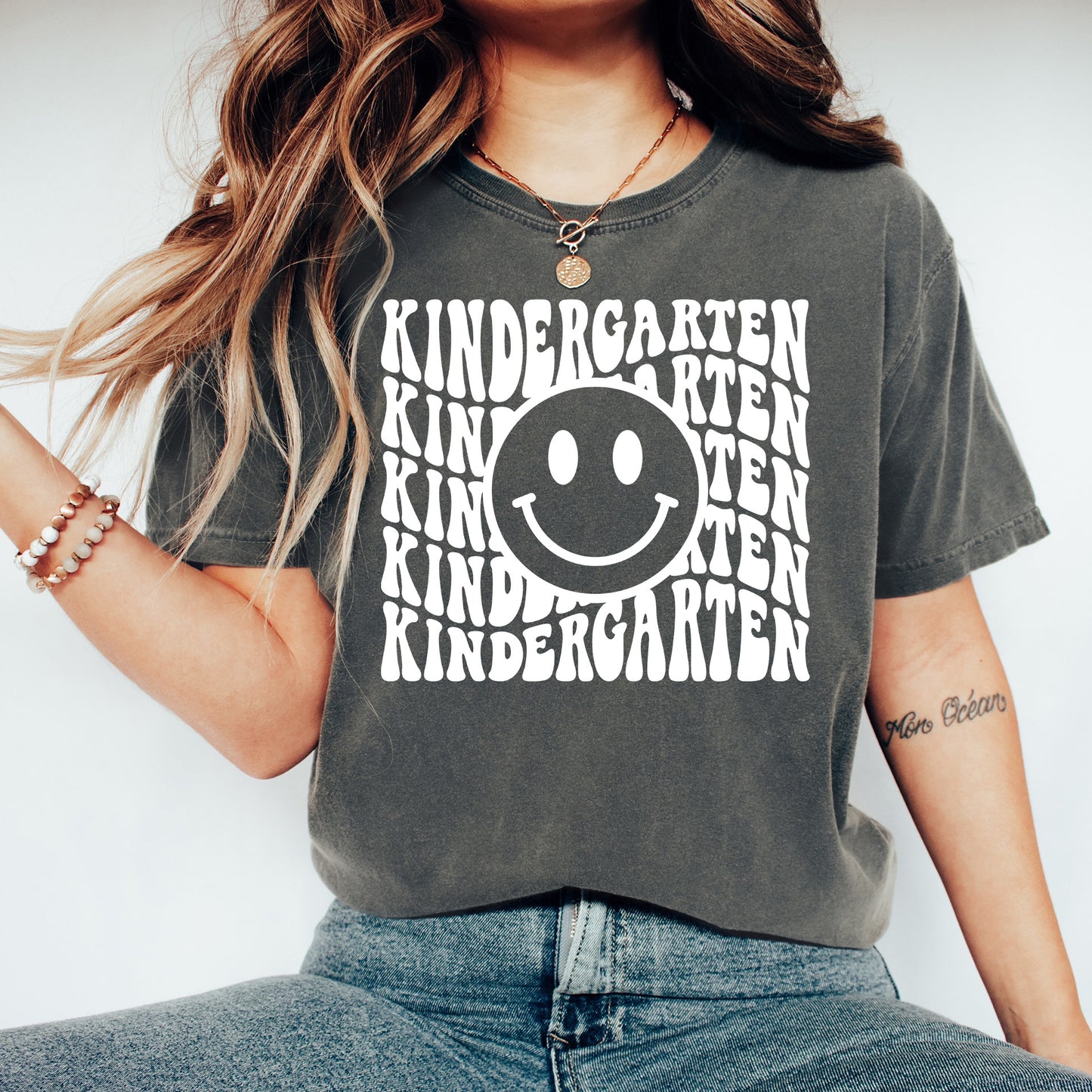Retro Wave Kindergarten Teacher Shirt | Comfort Colors Vintage Style Teacher Shirt