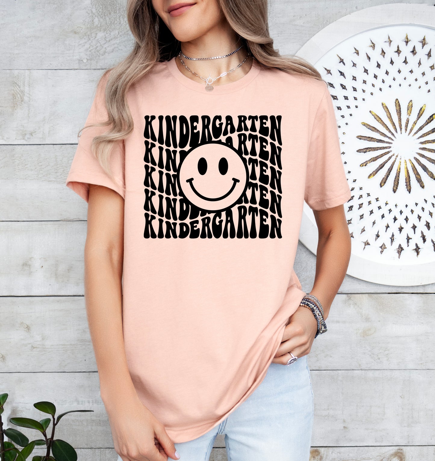 Retro Wave Kindergarten Teacher Shirt | Light Garment