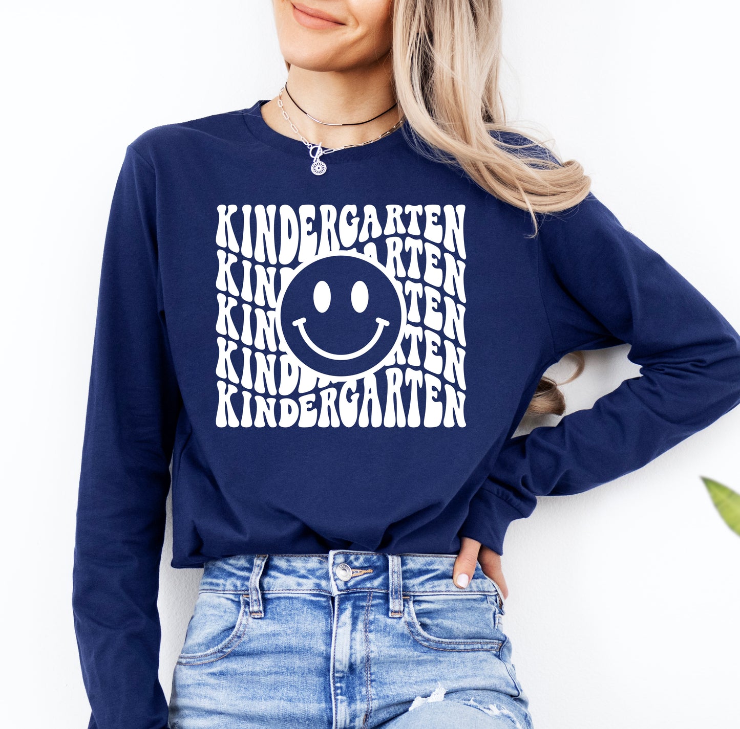 Retro Wave Kindergarten Teacher Shirt Long Sleeve | Long Sleeve Teacher Shirt