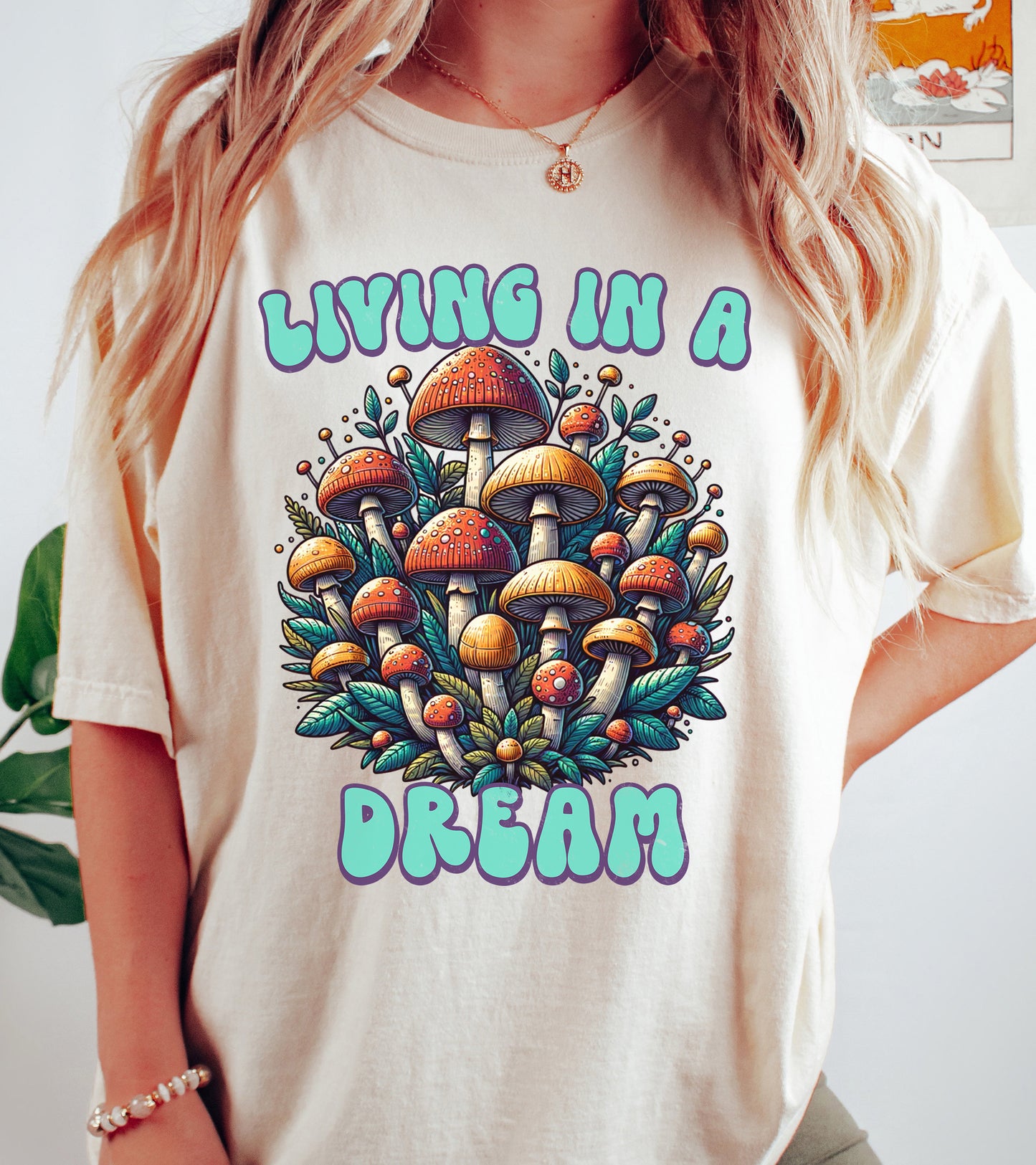 Living in a Dream Mushroom Shirt | Comfort Colors Vintage Style Shirt