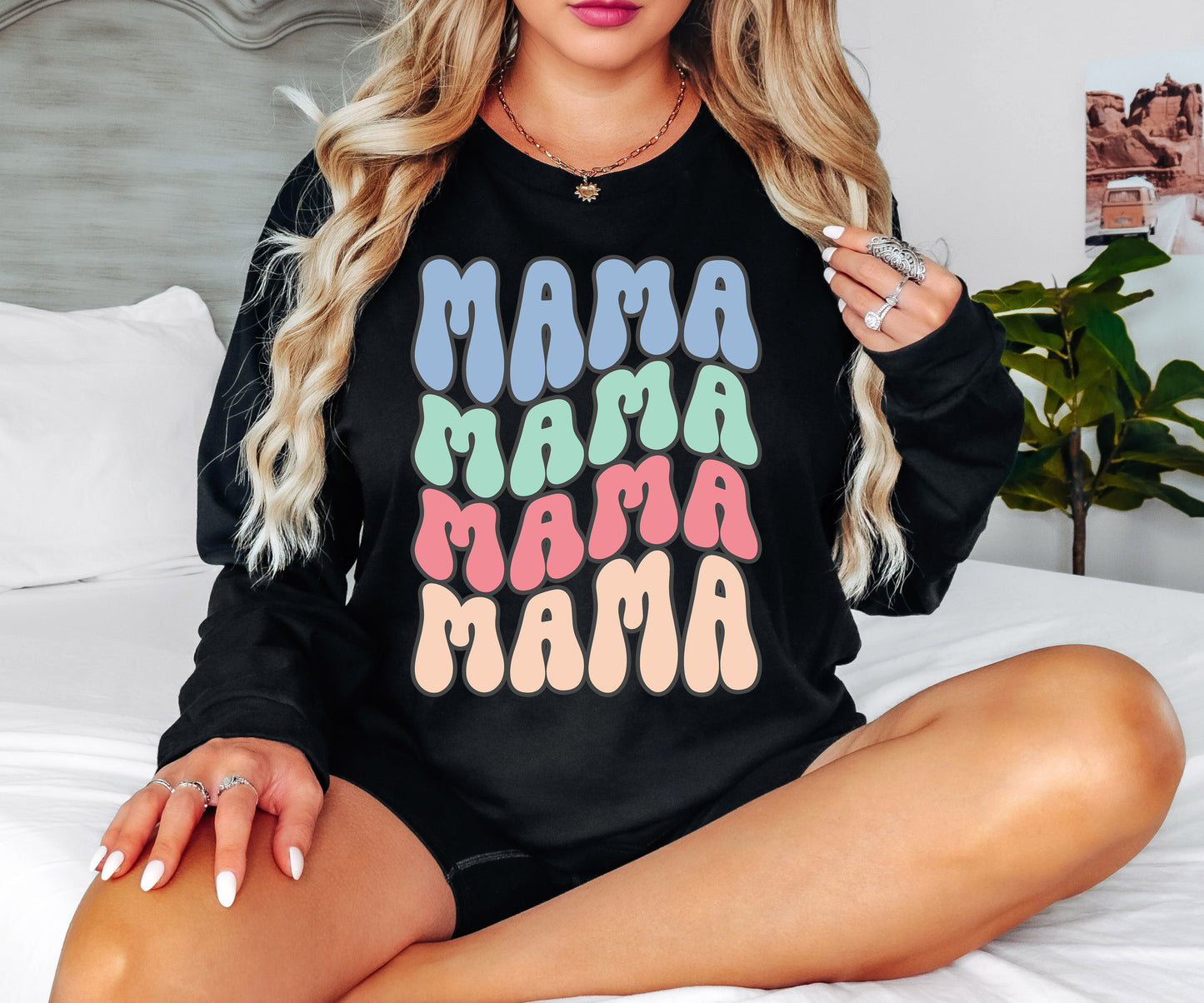 Mama Retro Wave Shirt Long Sleeve | Long Sleeve Mom Shirt