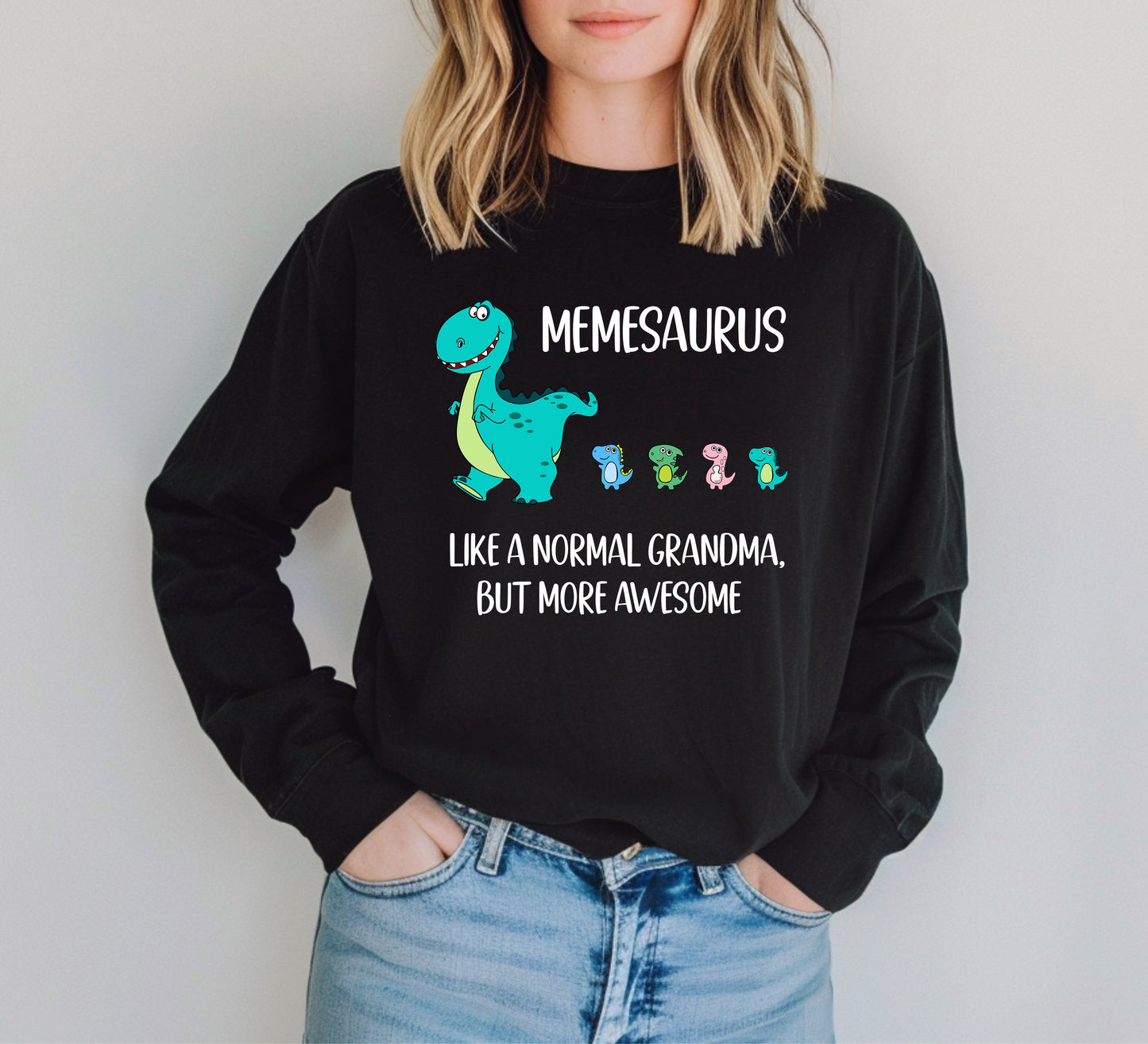 Memesaurus Followers With Little Dino Followers Long Sleeve Shirt | Long Sleeve Meme Shirt