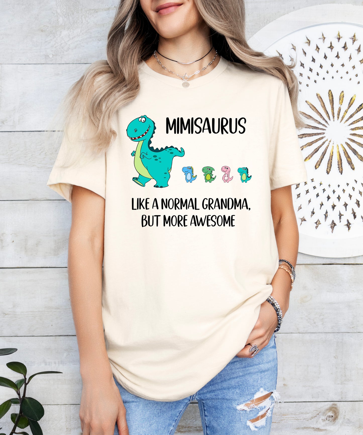 Custom Mimisaurus With Little Dino Followers Shirt | Mimi Shirt | Light Garment