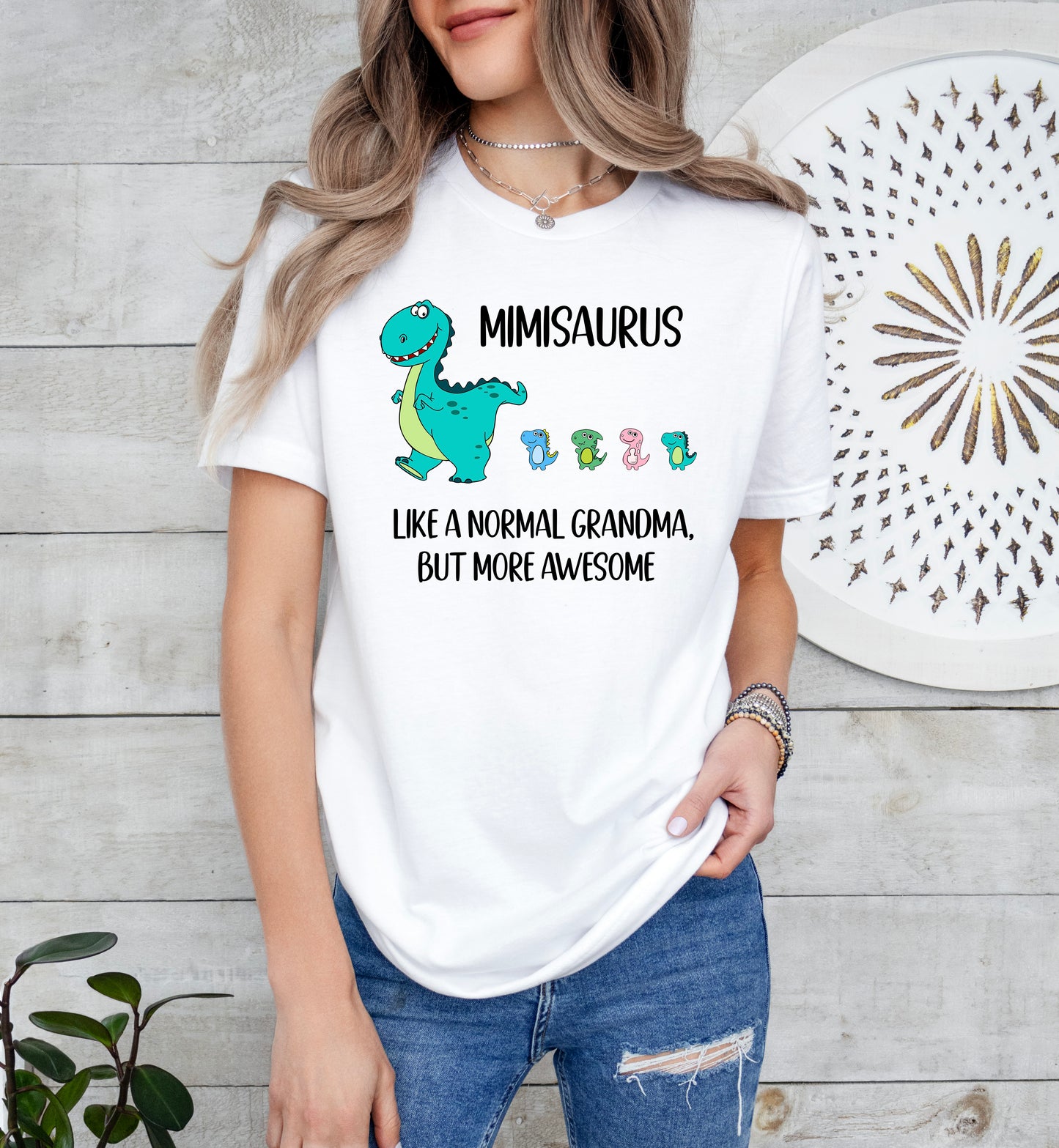 Custom Mimisaurus With Little Dino Followers Shirt | Mimi Shirt | Light Garment
