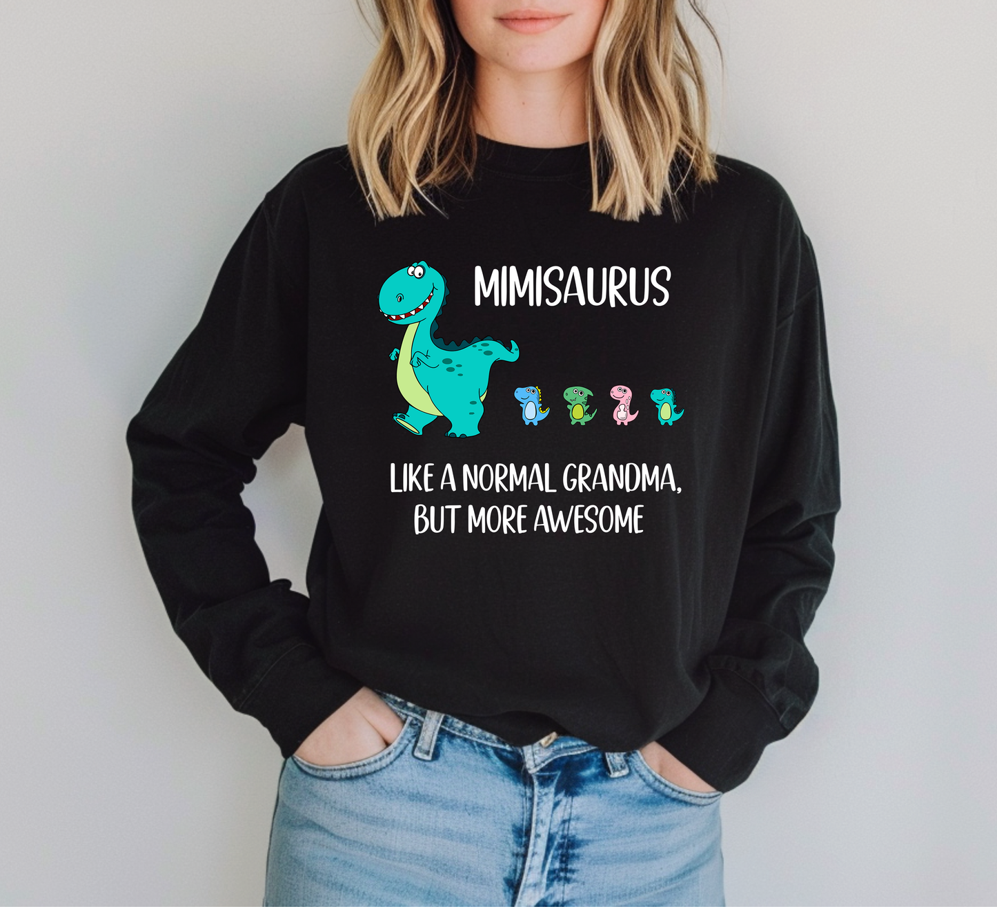 Custom Mimisaurus With Little Dino Followers Shirt Long Sleeve | Long Sleeve Mimi Shirt
