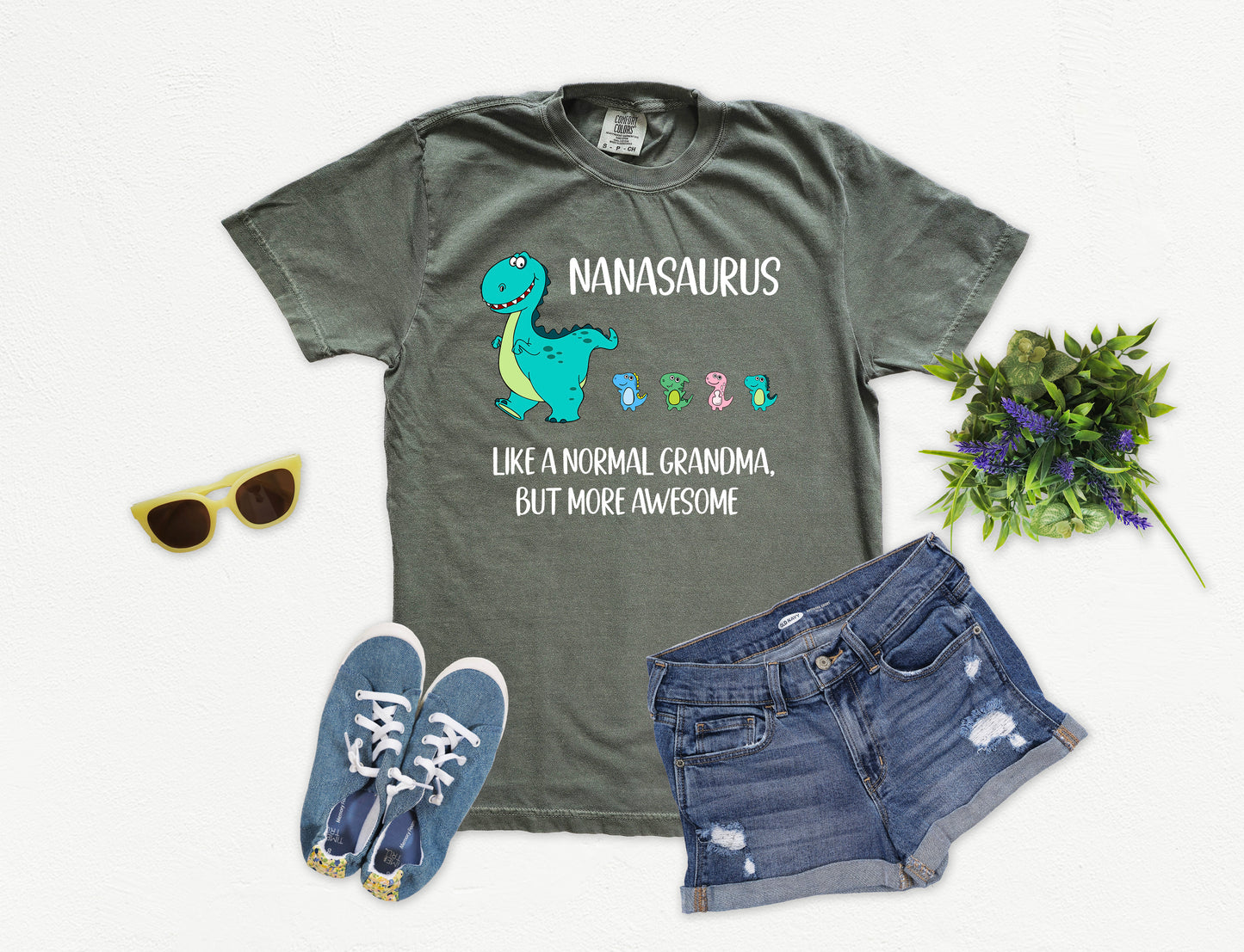 Custom Nanasaurus Shirt With Little Dino Followers | Comfort Colors Vintage Style Nana Shirt