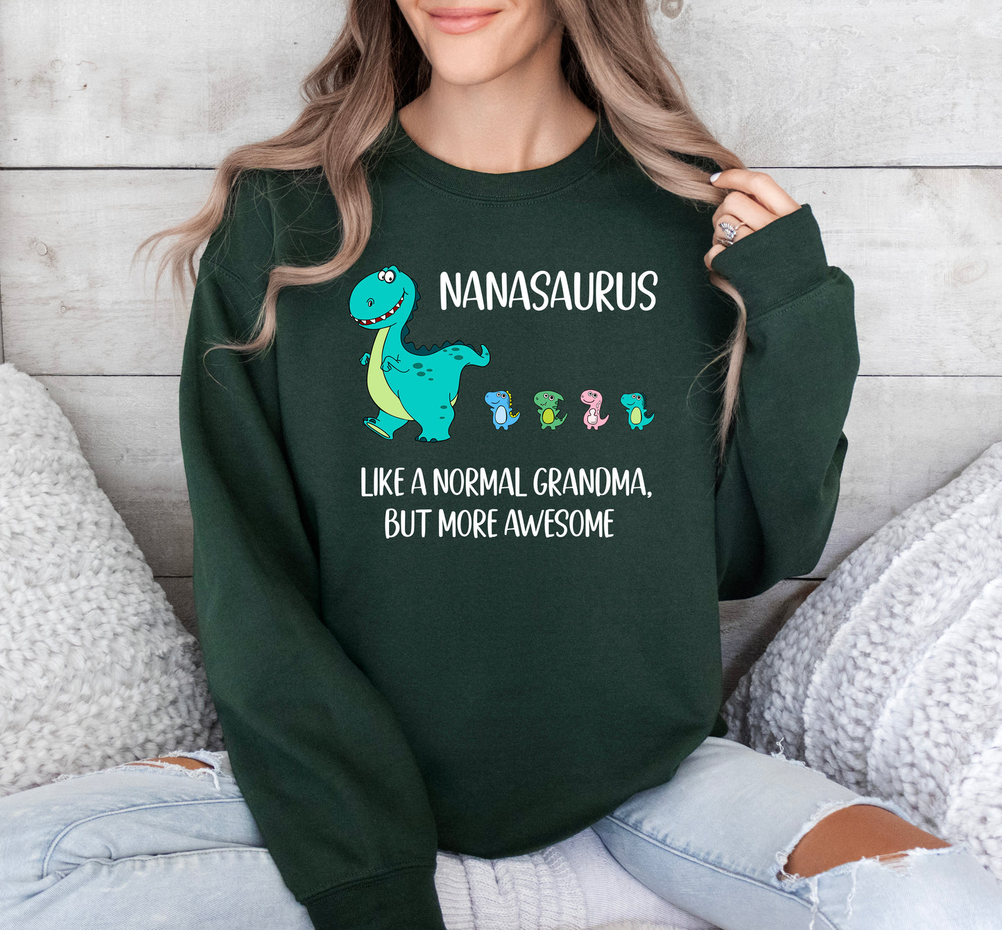 Custom Nanasaurus With Little Dino Followers Sweatshirt | Nana Sweatshirt