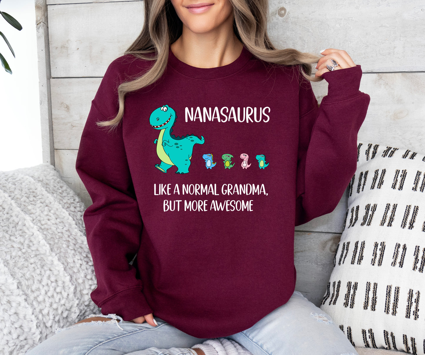 Custom Nanasaurus With Little Dino Followers Sweatshirt | Nana Sweatshirt