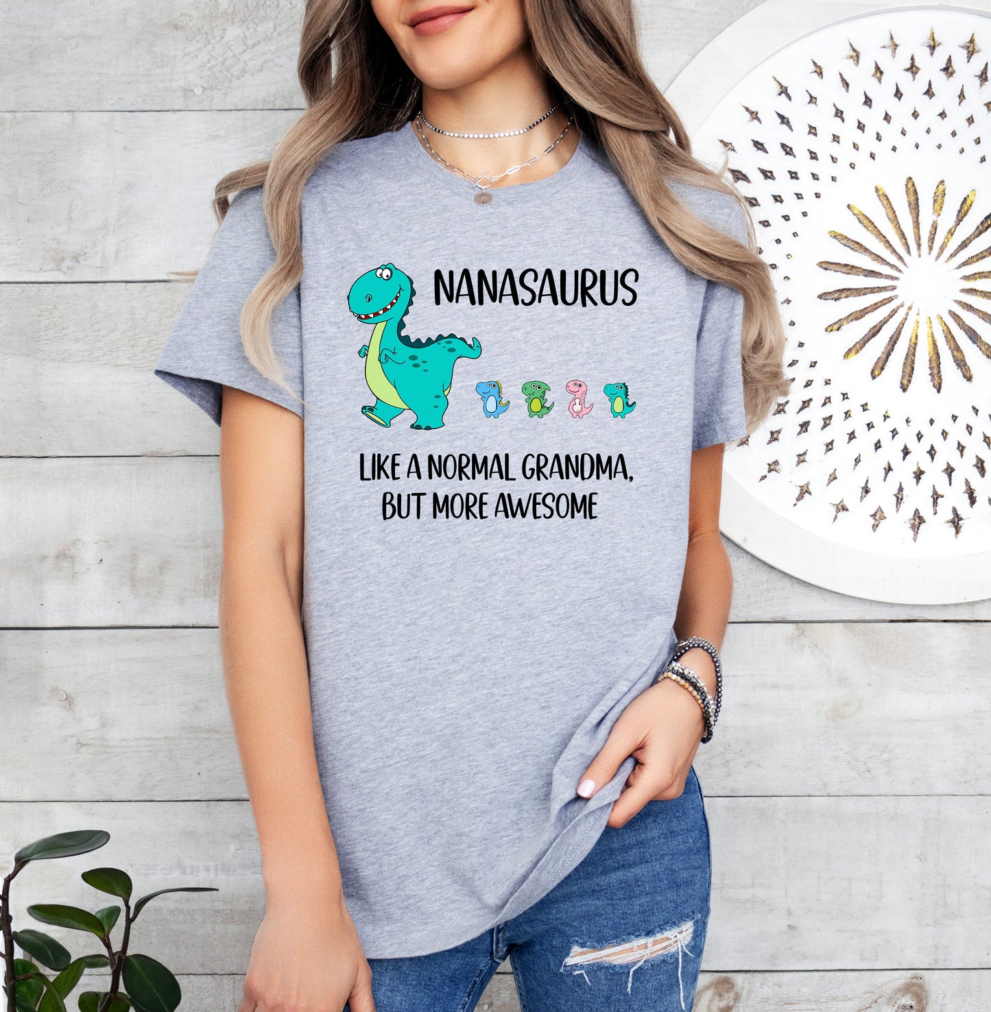 Custom Nanasaurus With Little Dino Followers Shirt | Nana Shirt | Light Garment