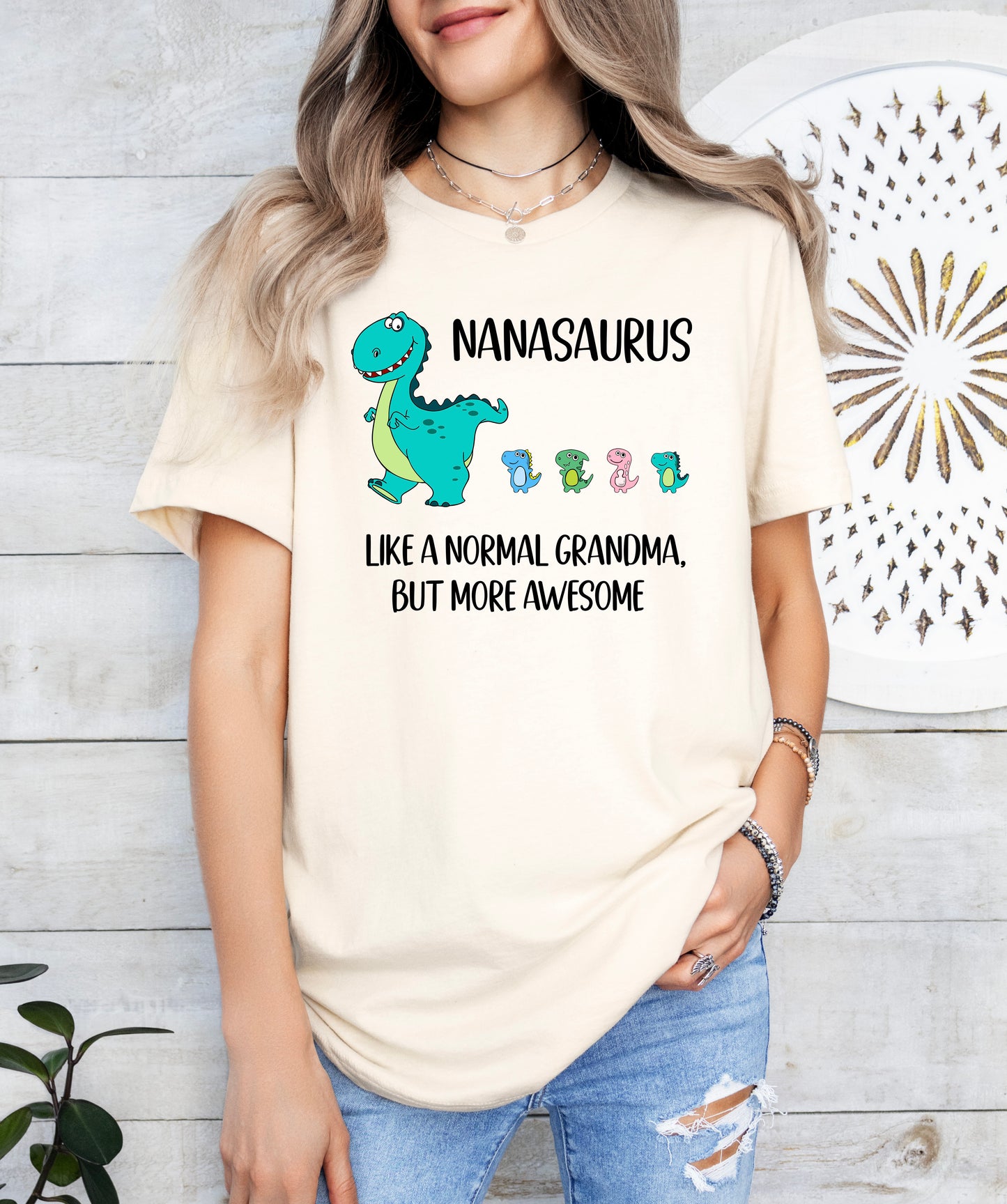 Custom Nanasaurus With Little Dino Followers Shirt | Nana Shirt | Light Garment