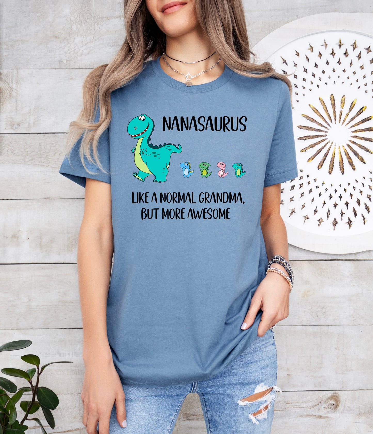 Custom Nanasaurus With Little Dino Followers Shirt | Nana Shirt | Light Garment