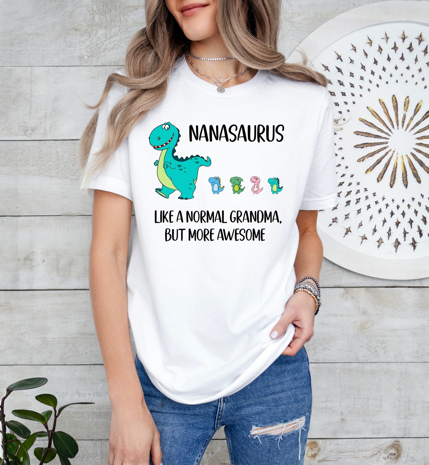 Custom Nanasaurus With Little Dino Followers Shirt | Nana Shirt | Light Garment