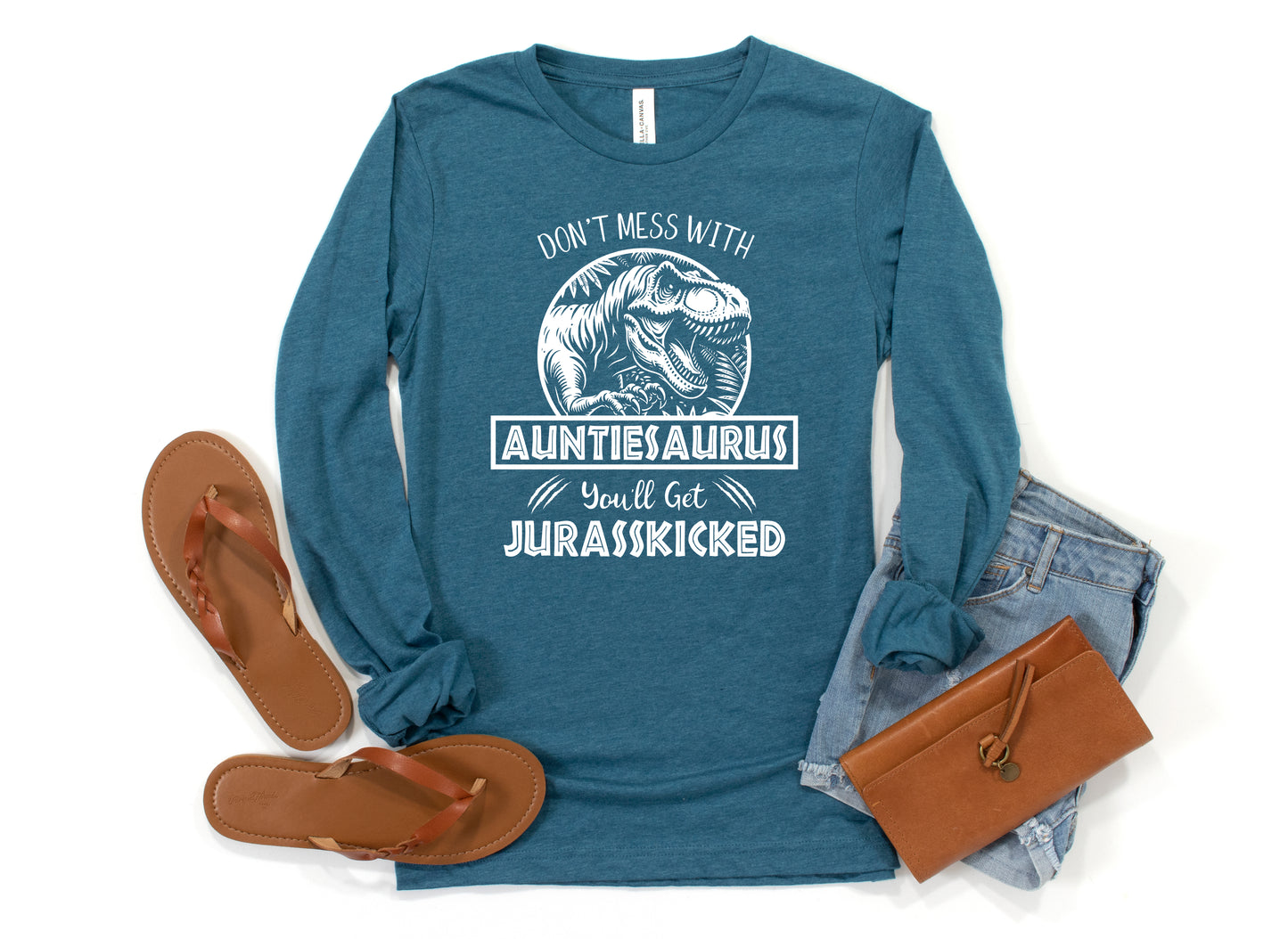 Jurassic Auntiesaurus Shirt Long Sleeve | Long Sleeve Funny Aunt Shirt