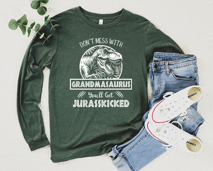Jurassic Grandmasaurus Shirt Long Sleeve | Long Sleeve Funny Grandma Shirt