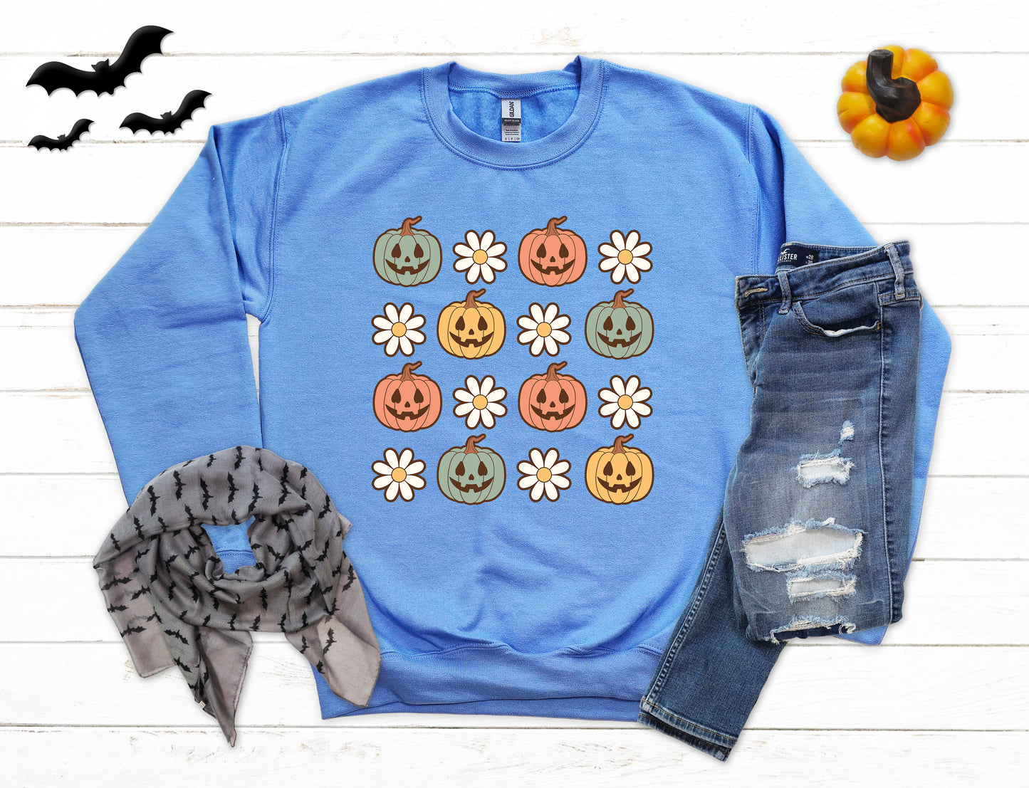 Pumpkins and Daisies Halloween Sweatshirt