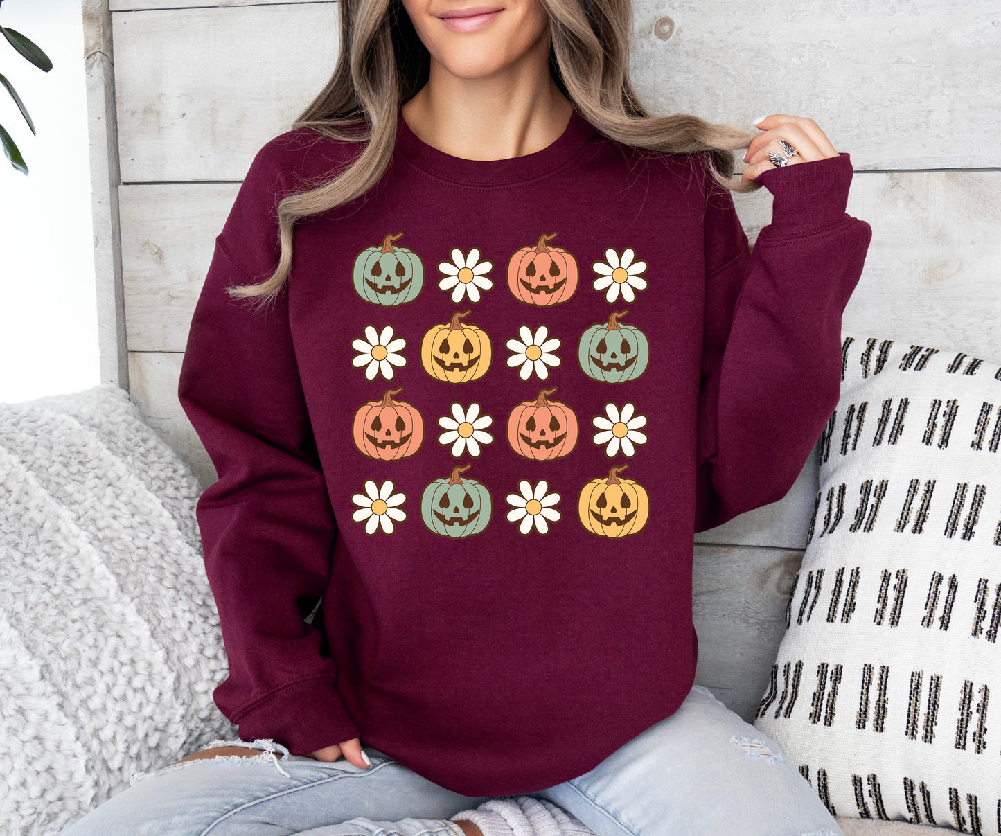 Pumpkins and Daisies Halloween Sweatshirt
