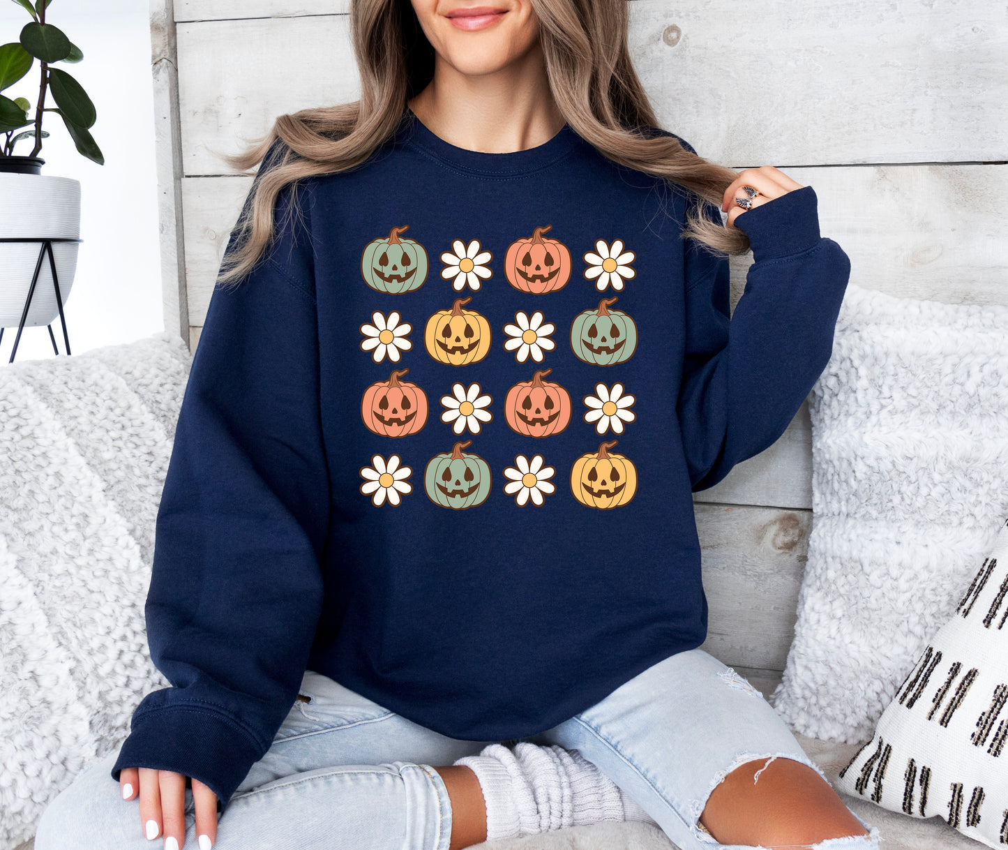 Pumpkins and Daisies Halloween Sweatshirt