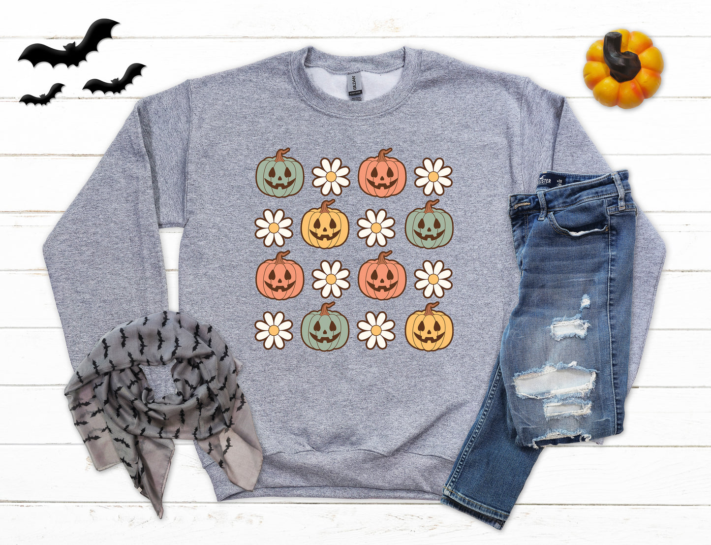 Pumpkins and Daisies Halloween Sweatshirt
