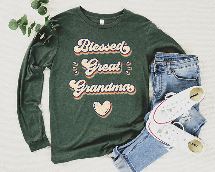 Retro Blessed Great Grandma Shirt Long Sleeve | Long Sleeve Great Grandma Shirt