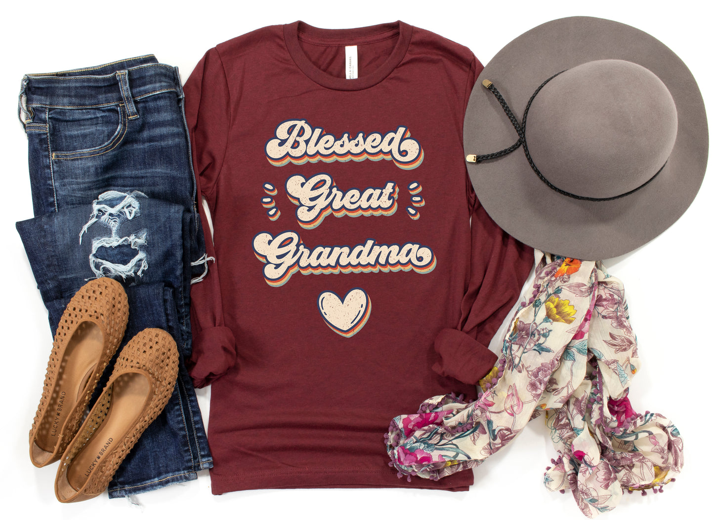 Retro Blessed Great Grandma Shirt Long Sleeve | Long Sleeve Great Grandma Shirt