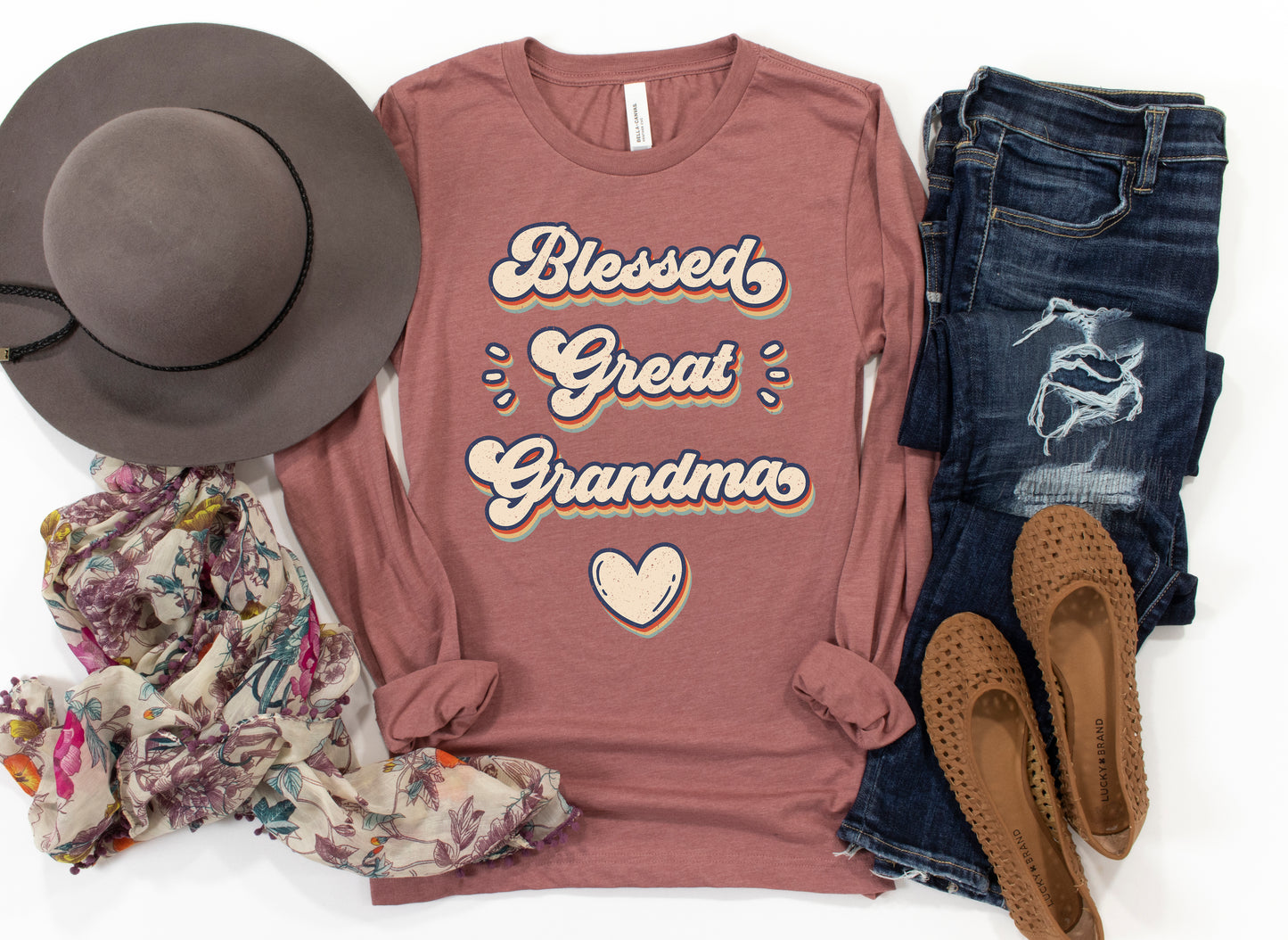 Retro Blessed Great Grandma Shirt Long Sleeve | Long Sleeve Great Grandma Shirt