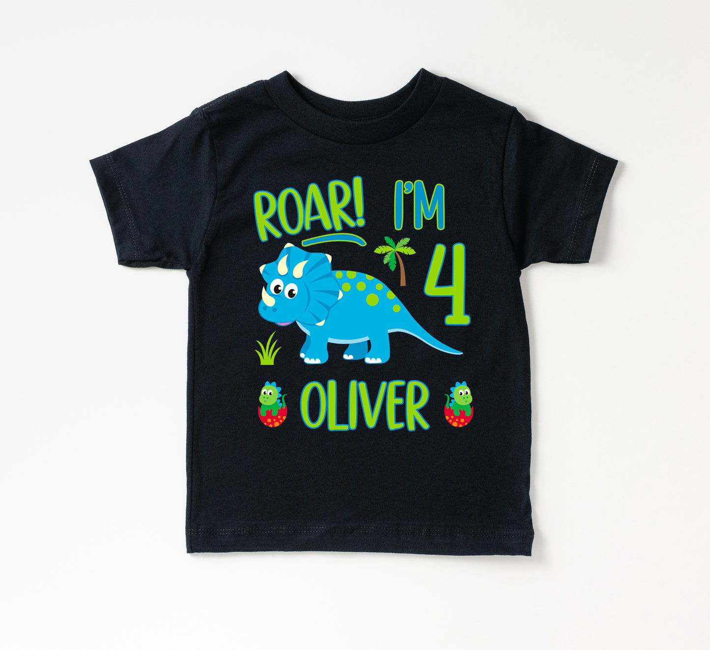 Personalized "Roar I'm 4" Dinosaur Birthday Kids Shirt