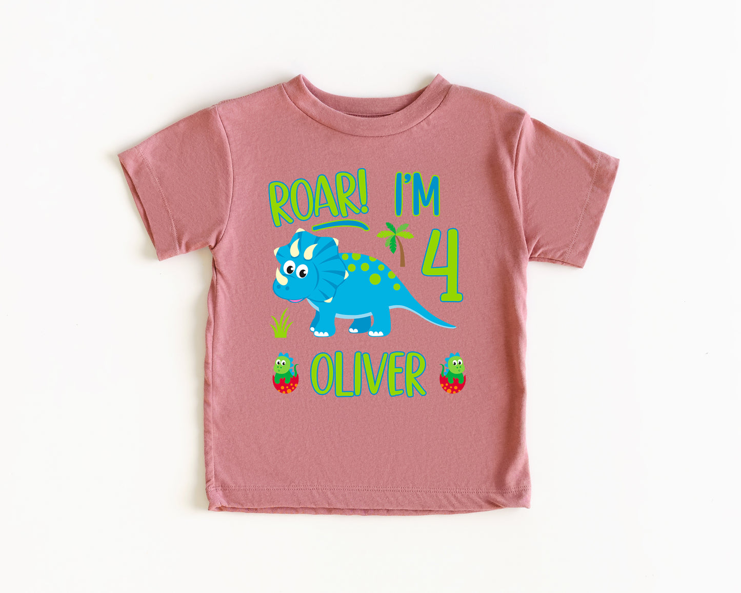 Personalized "Roar I'm 4" Dinosaur Birthday Kids Shirt
