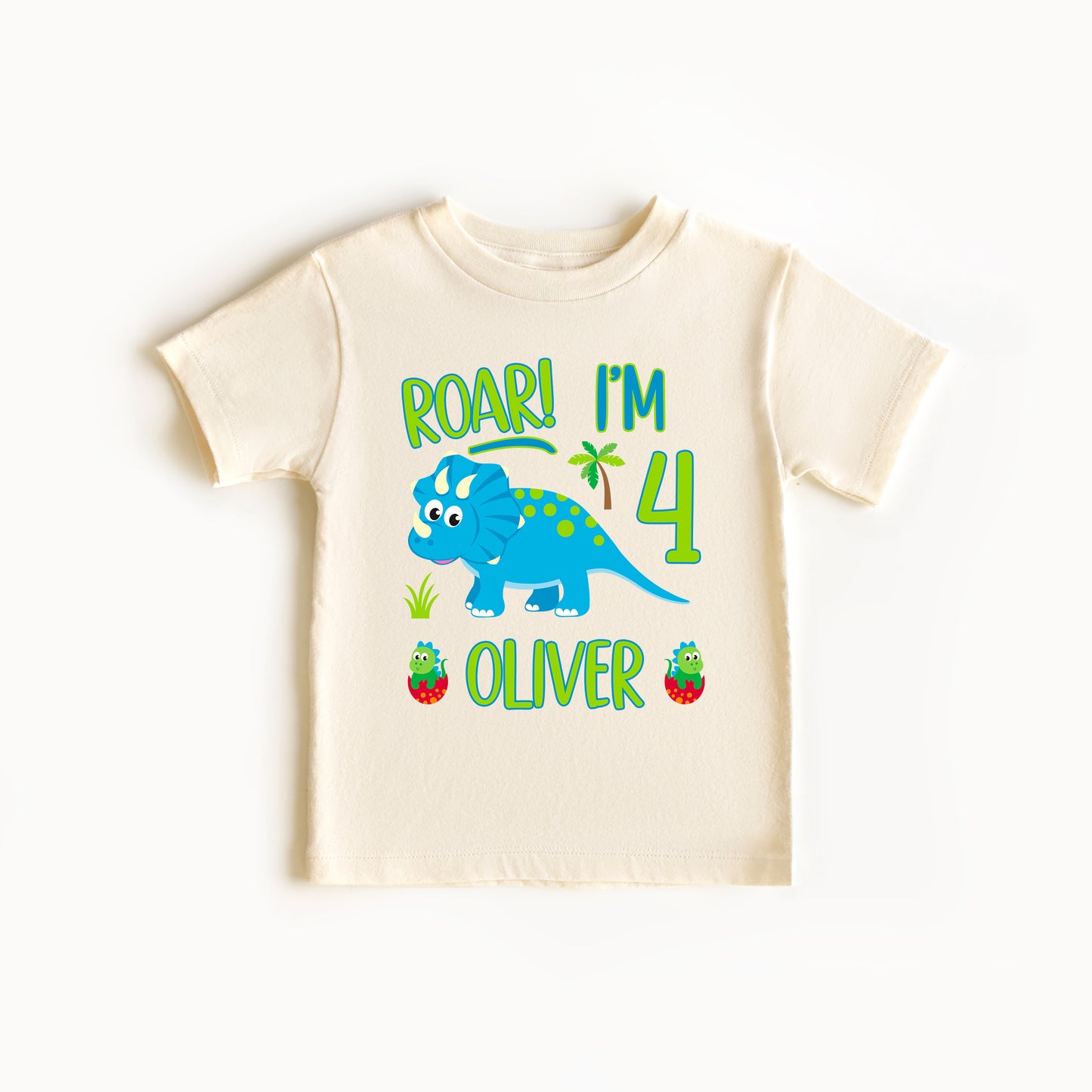 Personalized "Roar I'm 4" Dinosaur Birthday Kids Shirt