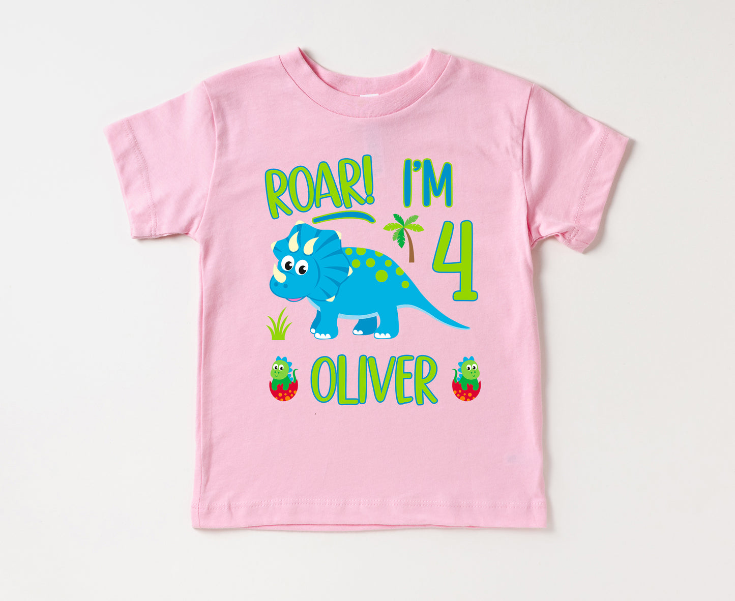 Personalized "Roar I'm 4" Dinosaur Birthday Kids Shirt