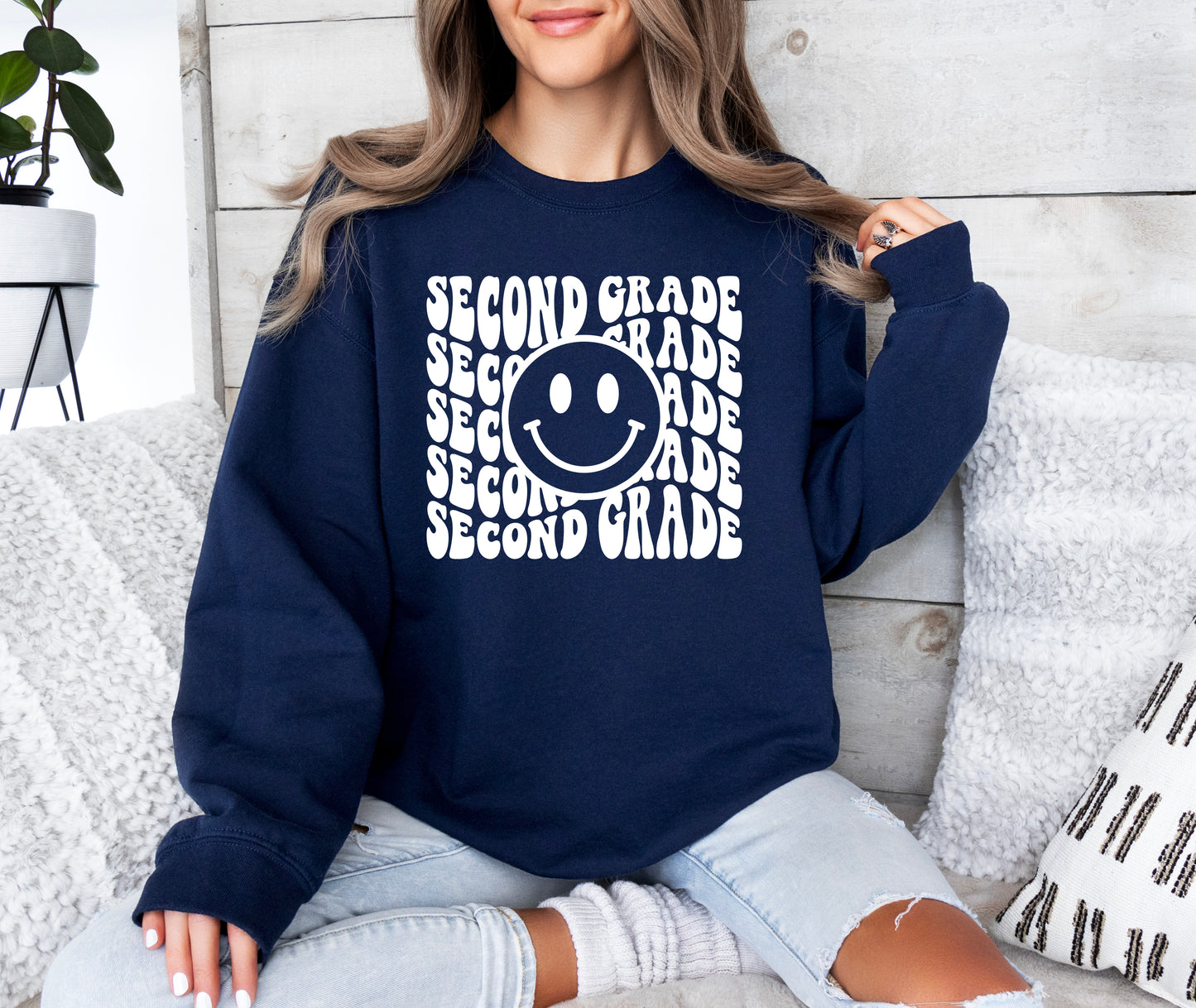 Retro Wave Second Grade Teacher Sweatshirt