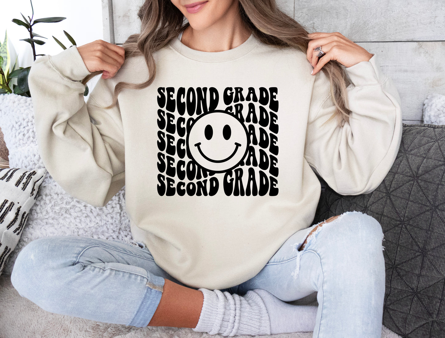 Retro Wave Second Grade Teacher Sweatshirt