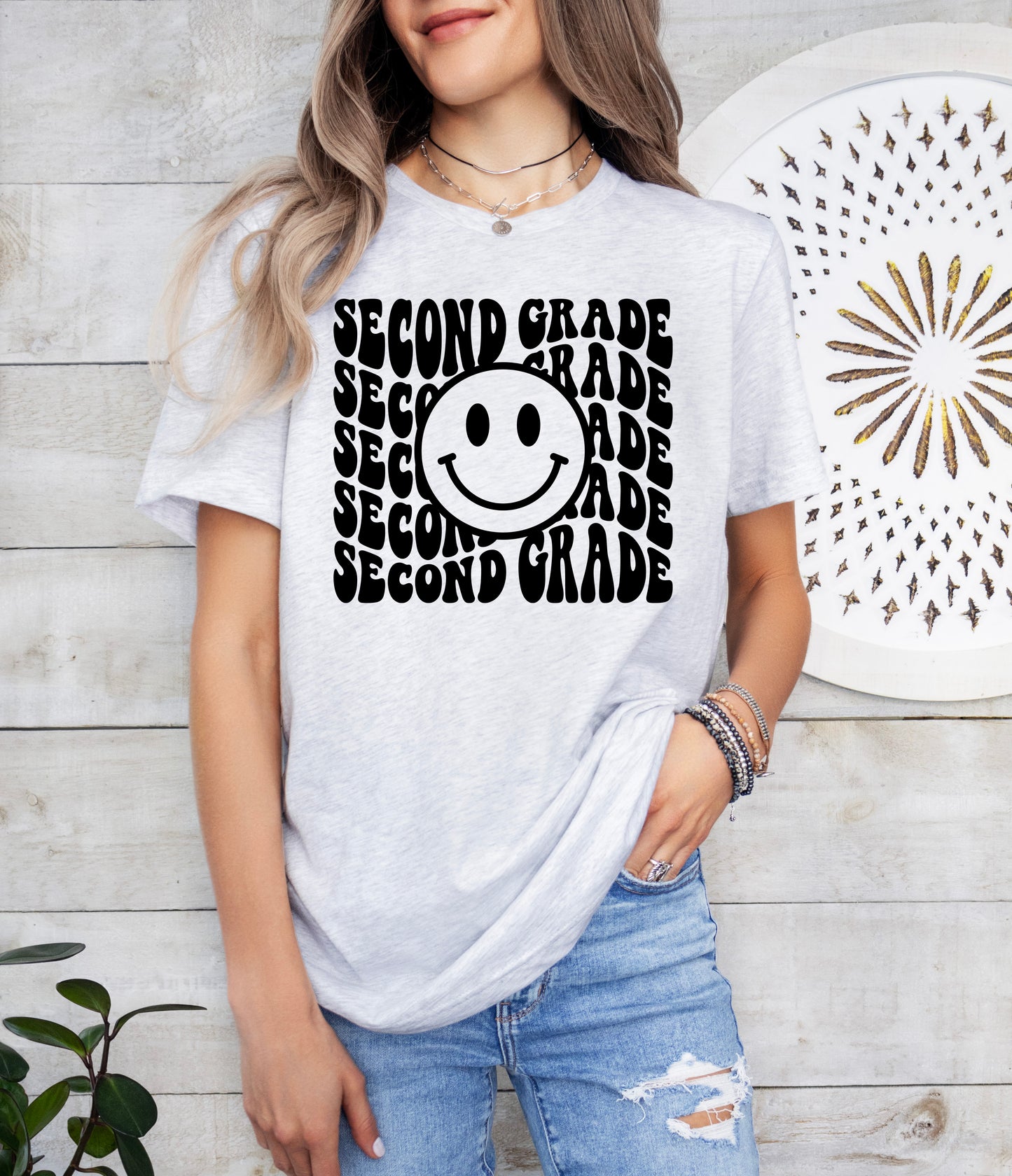Retro Wave Second Grade Teacher Shirt | Light Garment