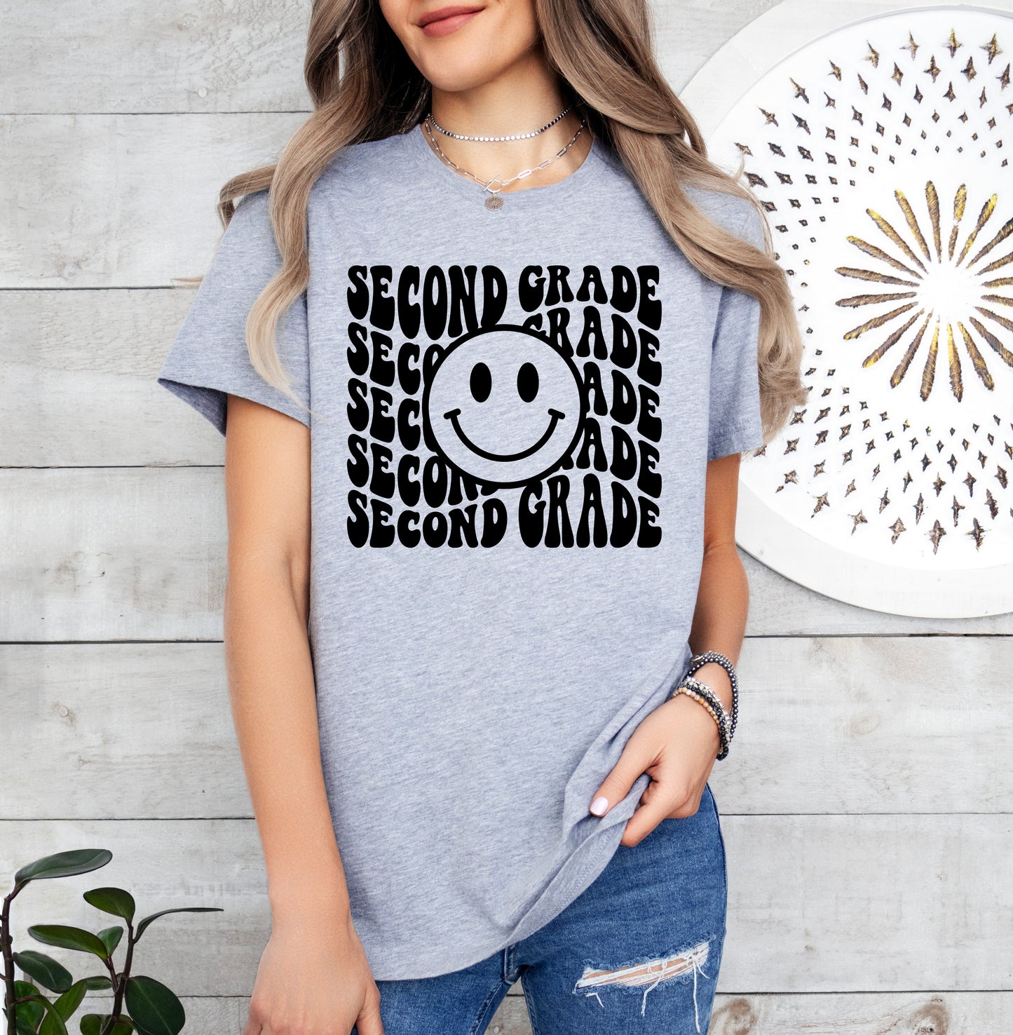Retro Wave Second Grade Teacher Shirt | Light Garment