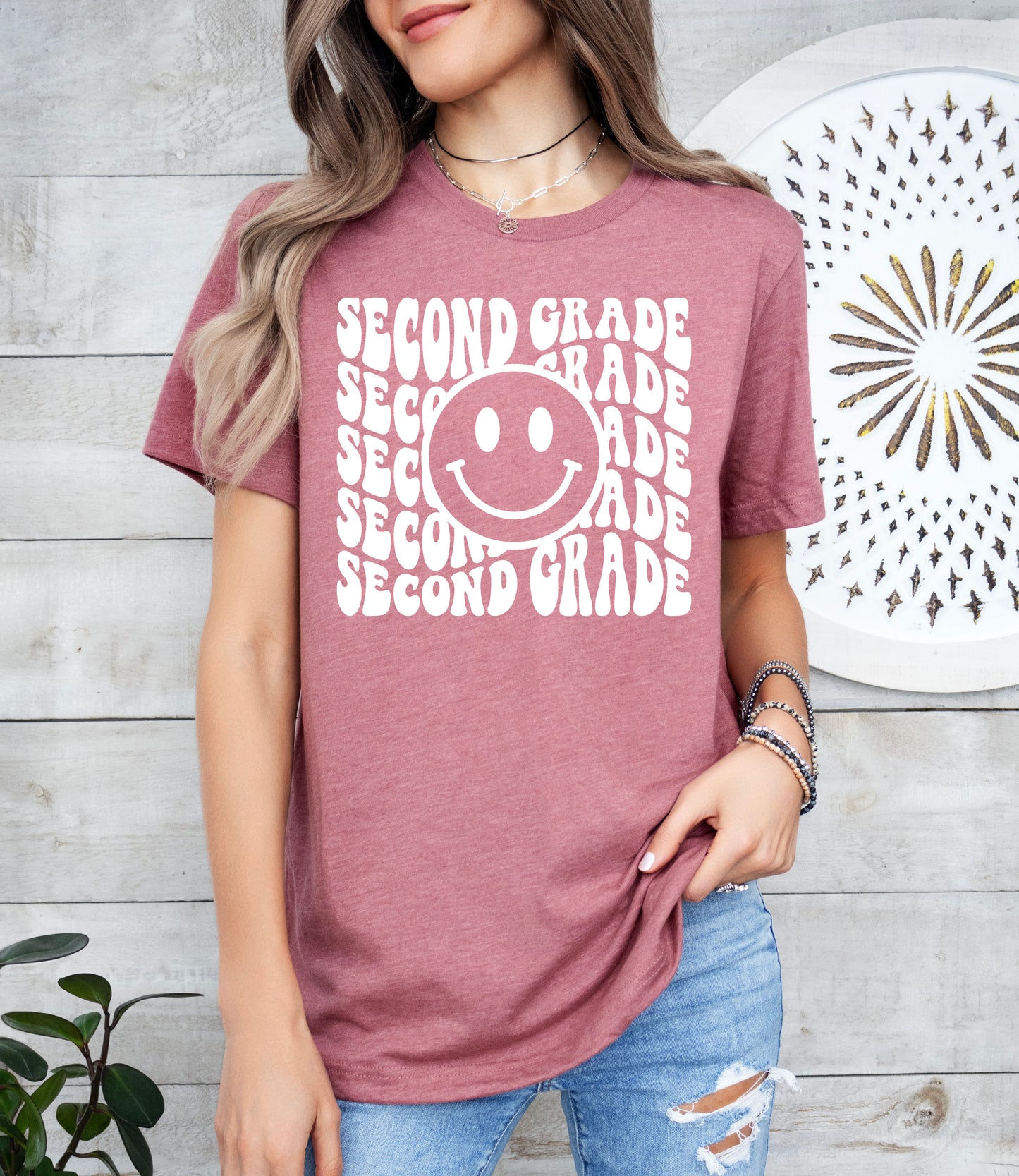 Retro Wave Second Grade Teacher Shirt