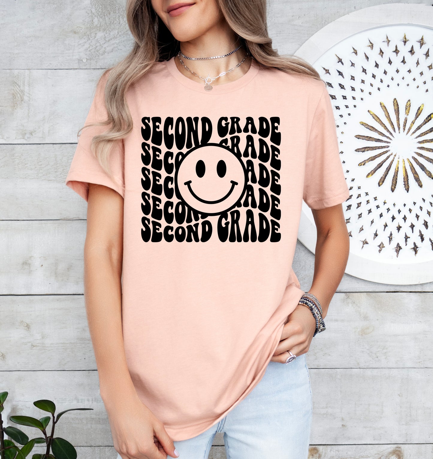 Retro Wave Second Grade Teacher Shirt | Light Garment