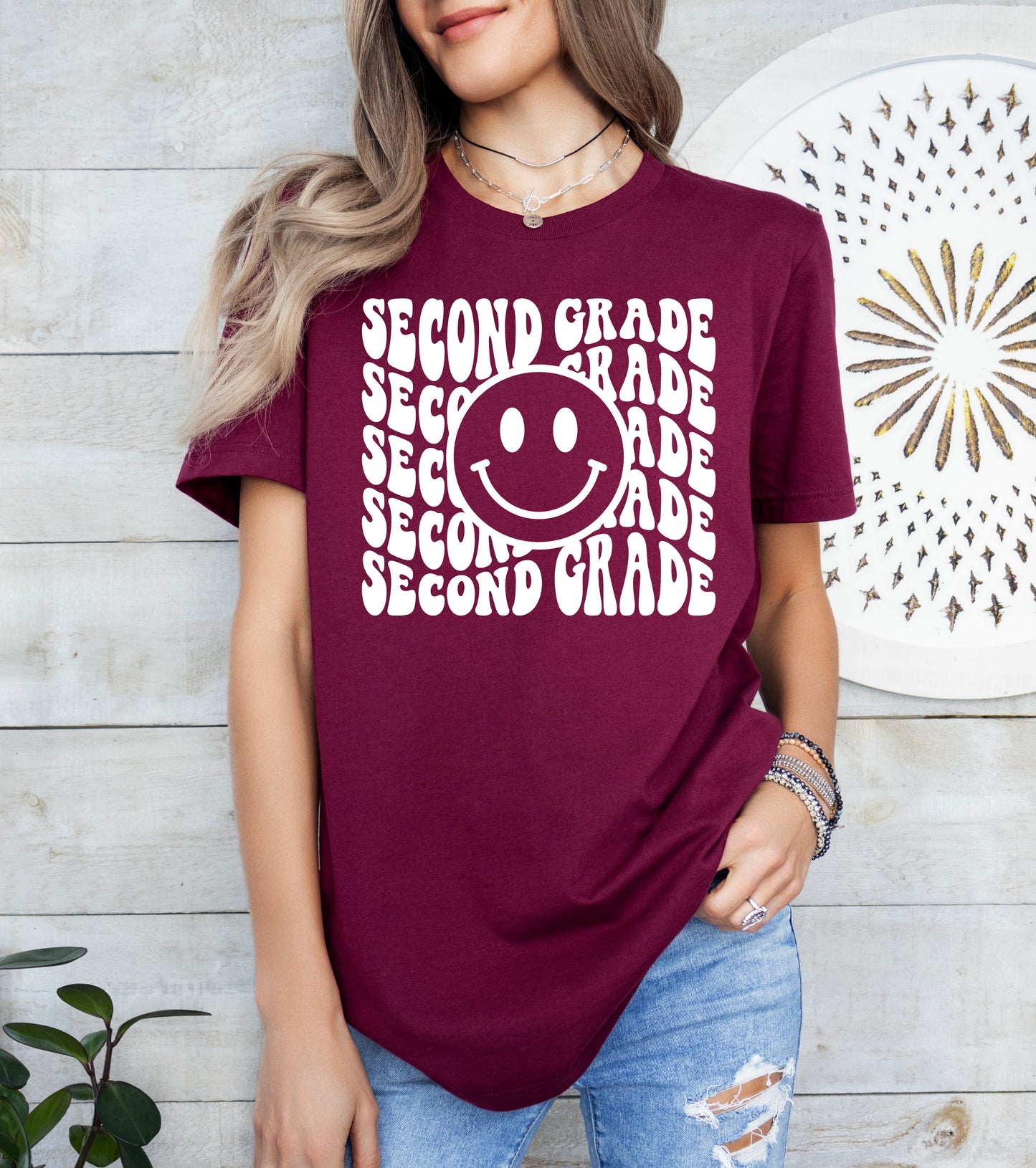 Retro Wave Second Grade Teacher Shirt