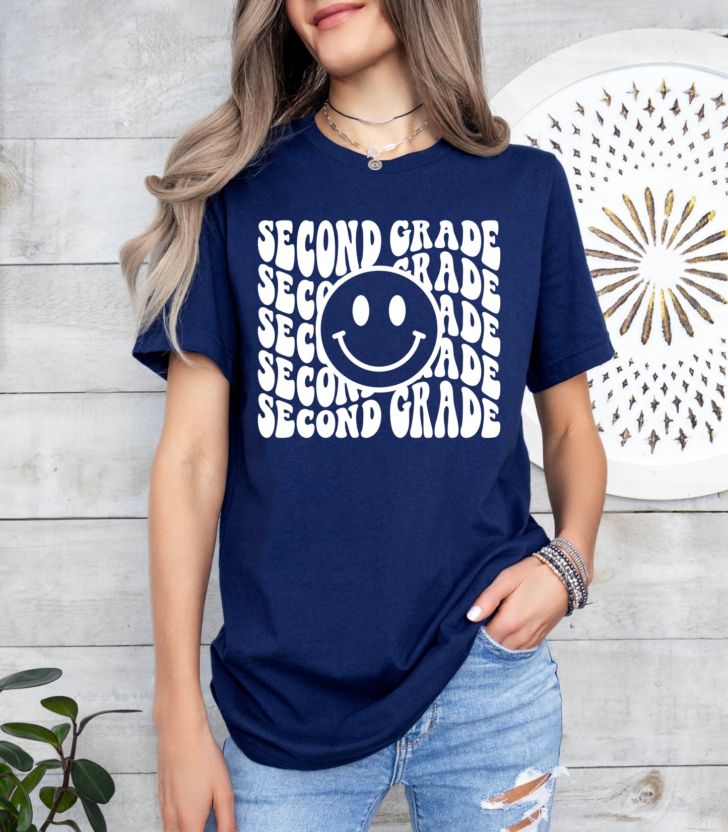 Retro Wave Second Grade Teacher Shirt