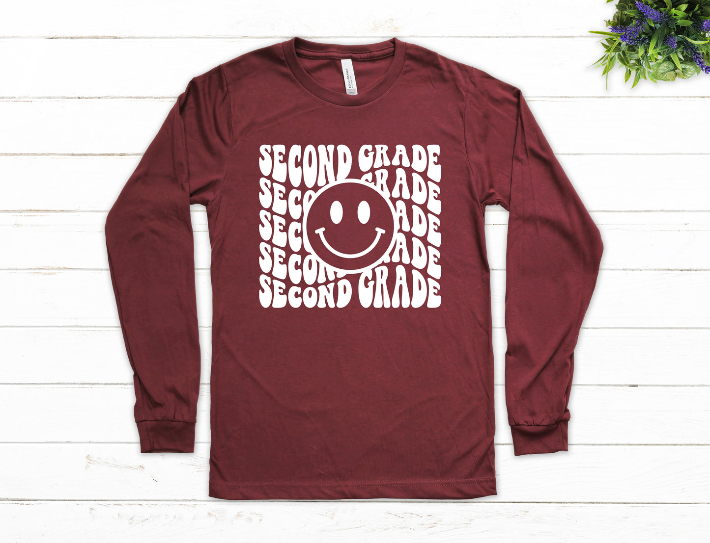 Retro Wave Second Grade Teacher Shirt Long Sleeve | Long Sleeve Teacher Shirt