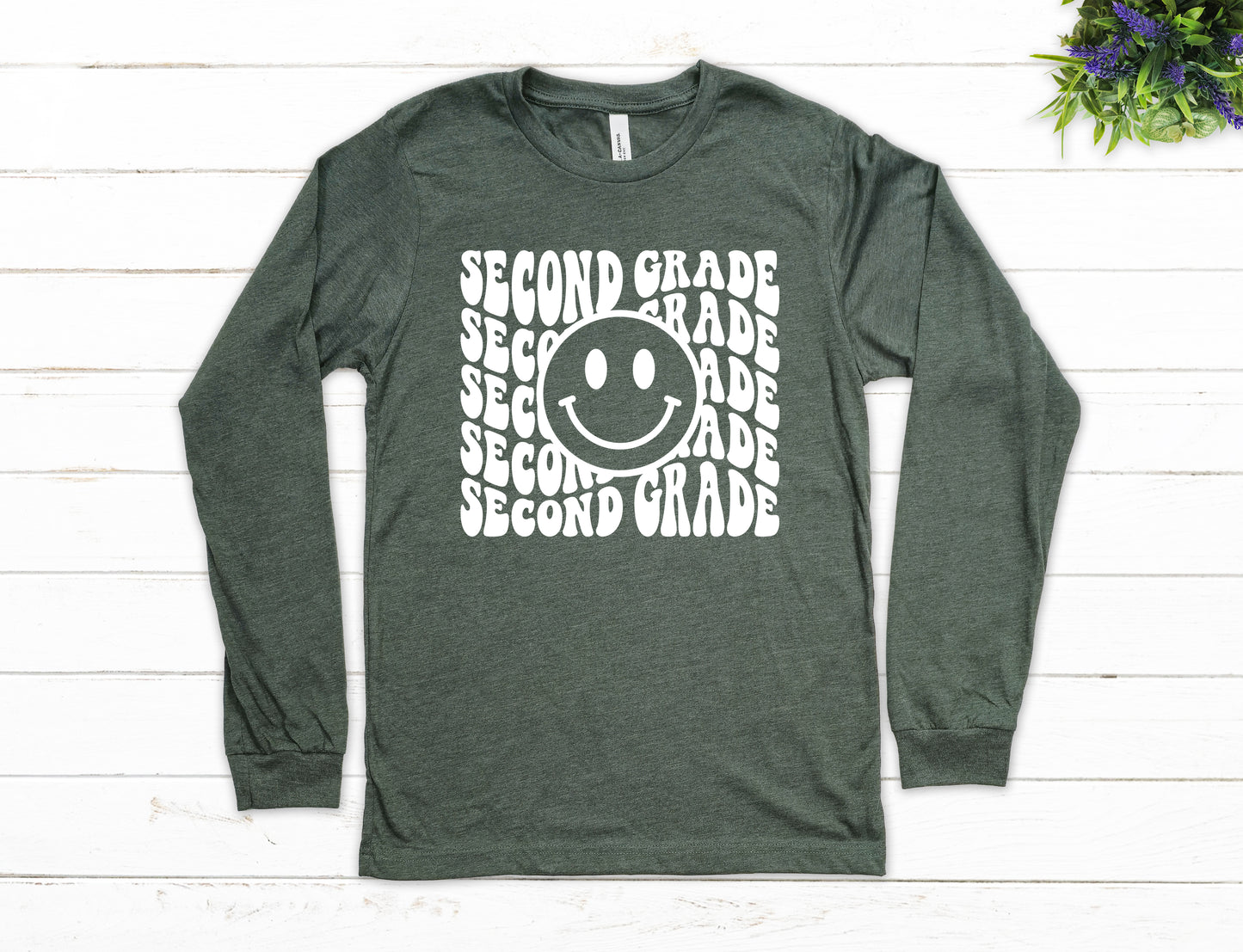 Retro Wave Second Grade Teacher Shirt Long Sleeve | Long Sleeve Teacher Shirt