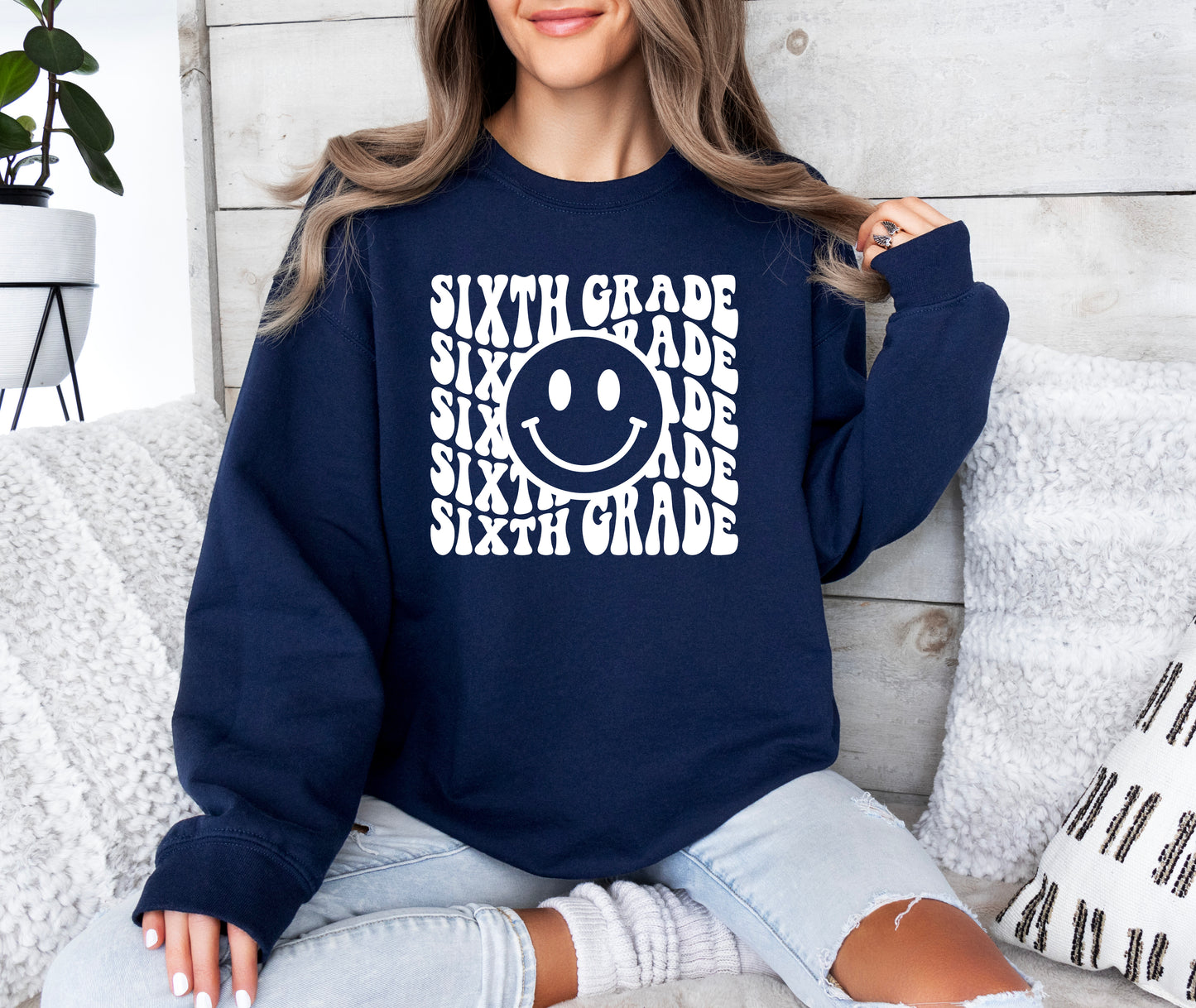 Retro Wave Sixth Grade Teacher Sweatshirt