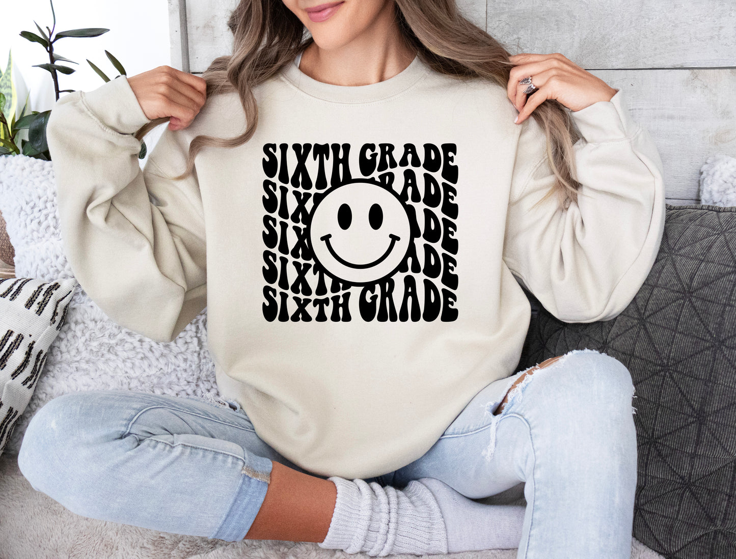 Retro Wave Sixth Grade Teacher Sweatshirt