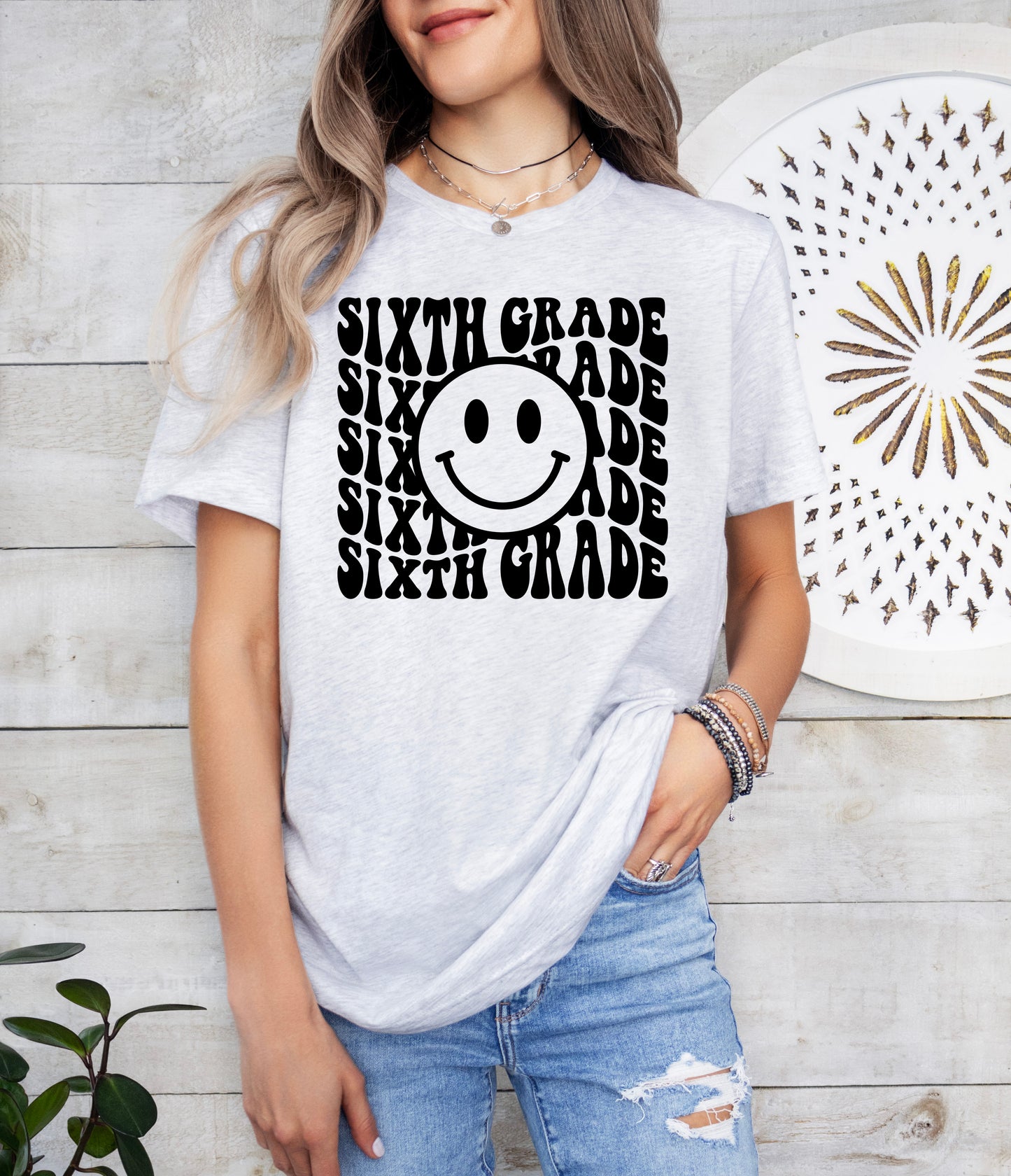 Retro Wave Sixth Grade Teacher Shirt | Light Garment