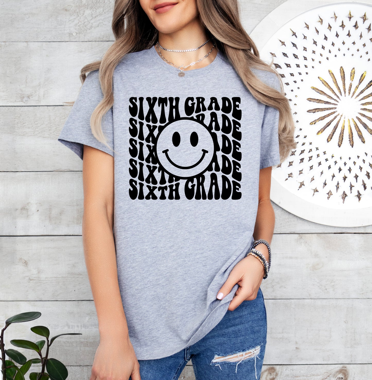 Retro Wave Sixth Grade Teacher Shirt | Light Garment