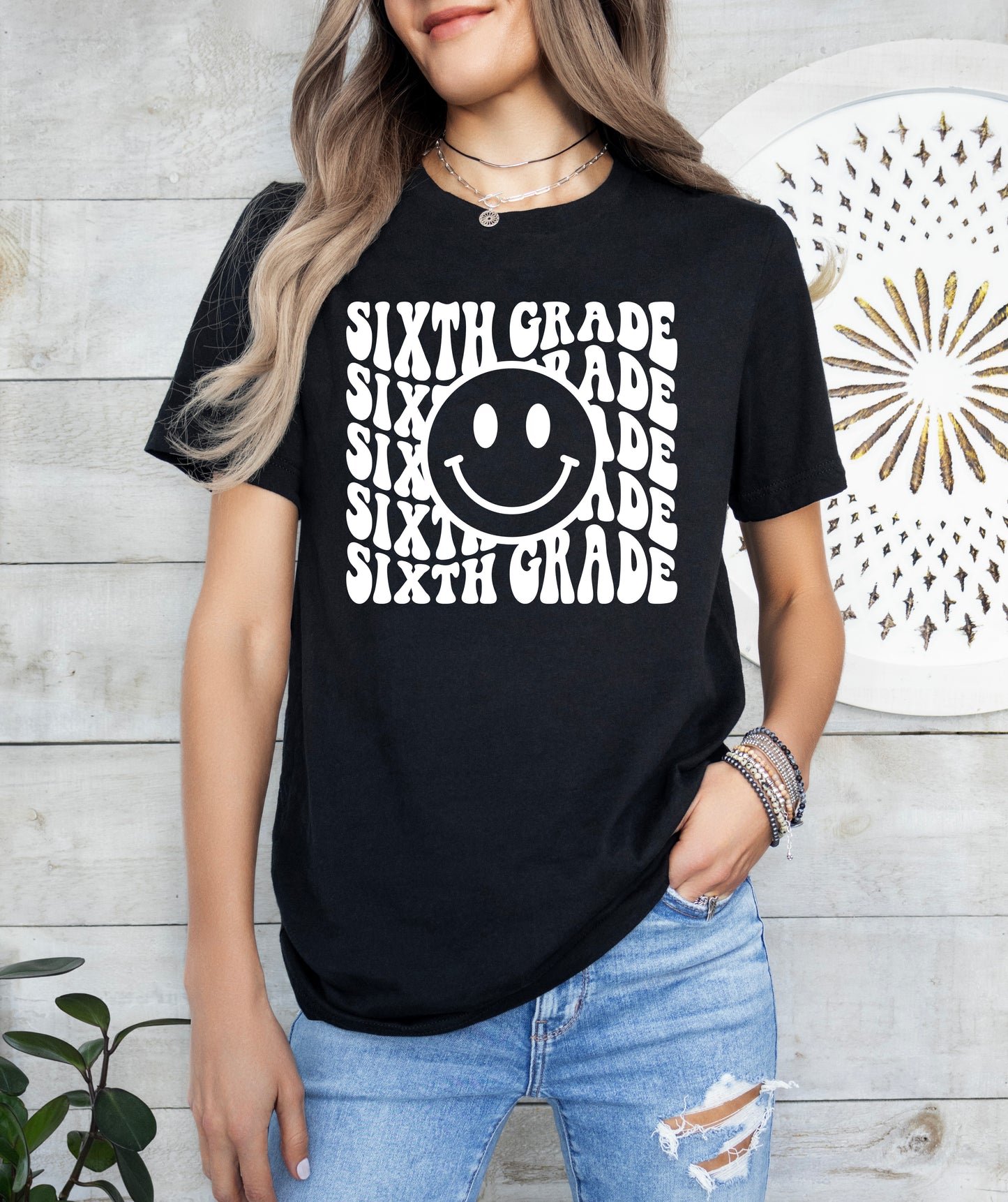 Retro Wave Sixth Grade Teacher Shirt